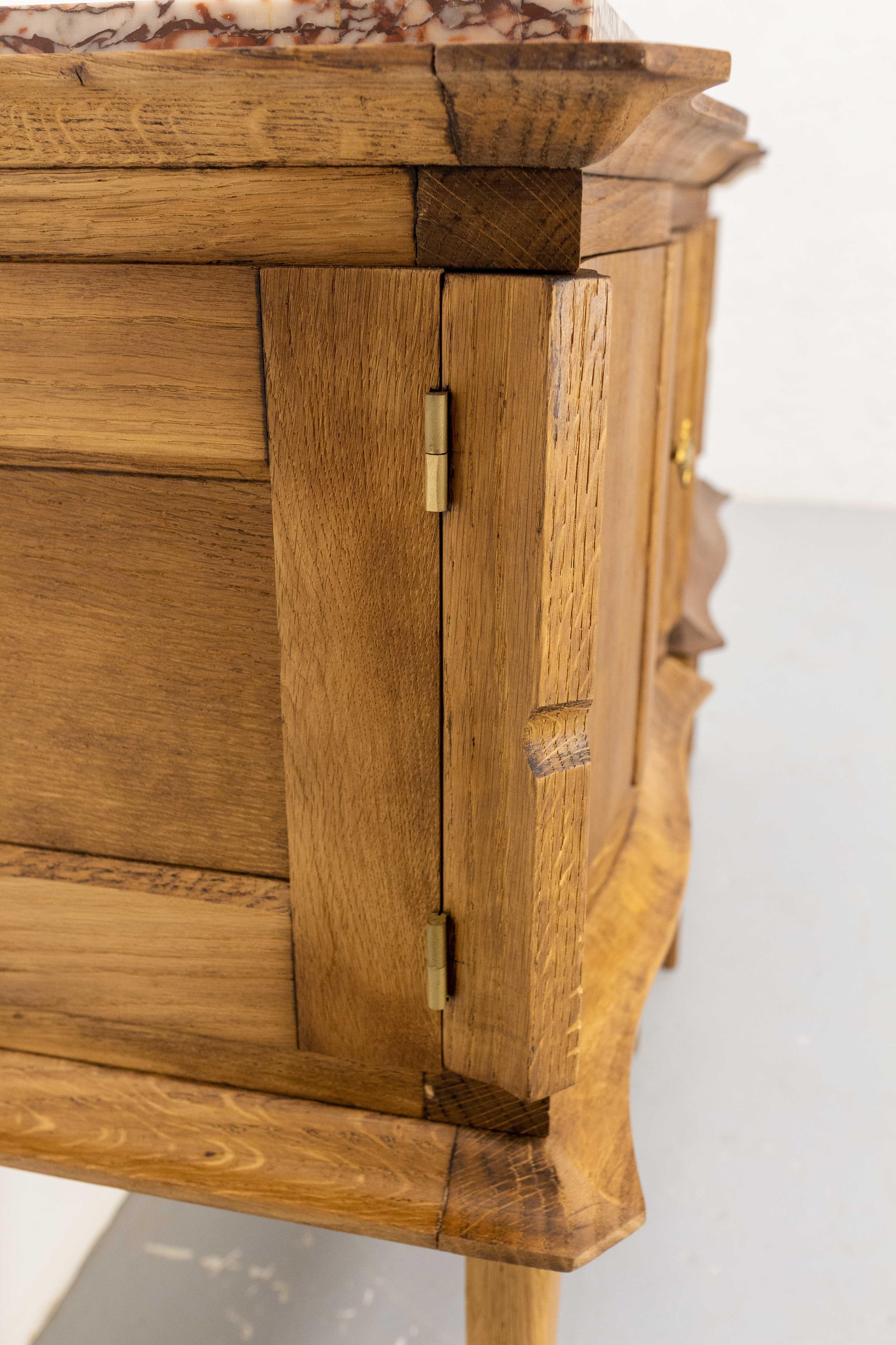 Französisch Paar Nachttische Side Cabinets Nachttisch Eiche &Marmorplatte Midcentury (Eichenholz)