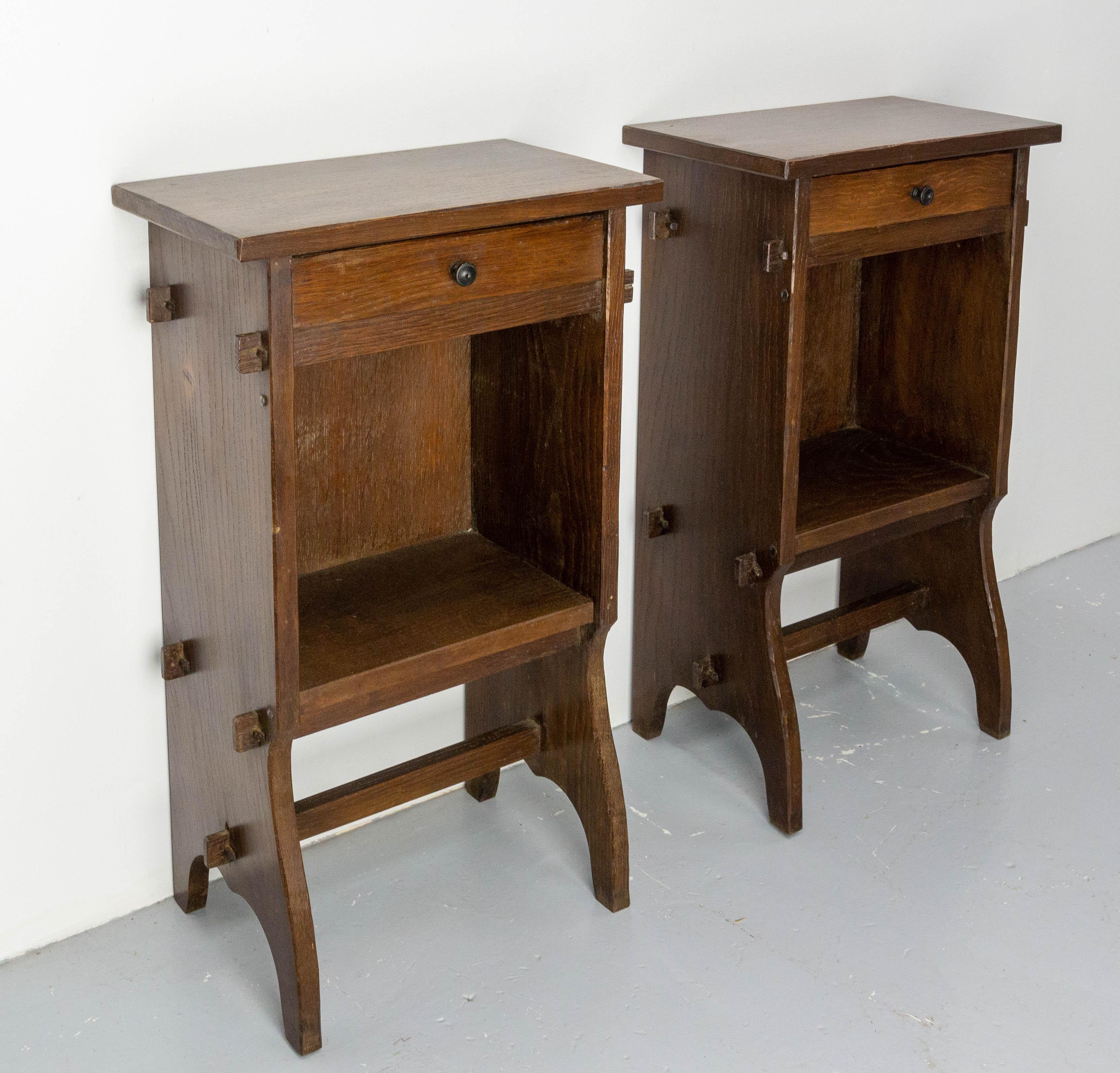 French Pair of Nightstands Side Cabinets Bedside Tables Brutalist, C. 1940 In Good Condition In Labrit, Landes