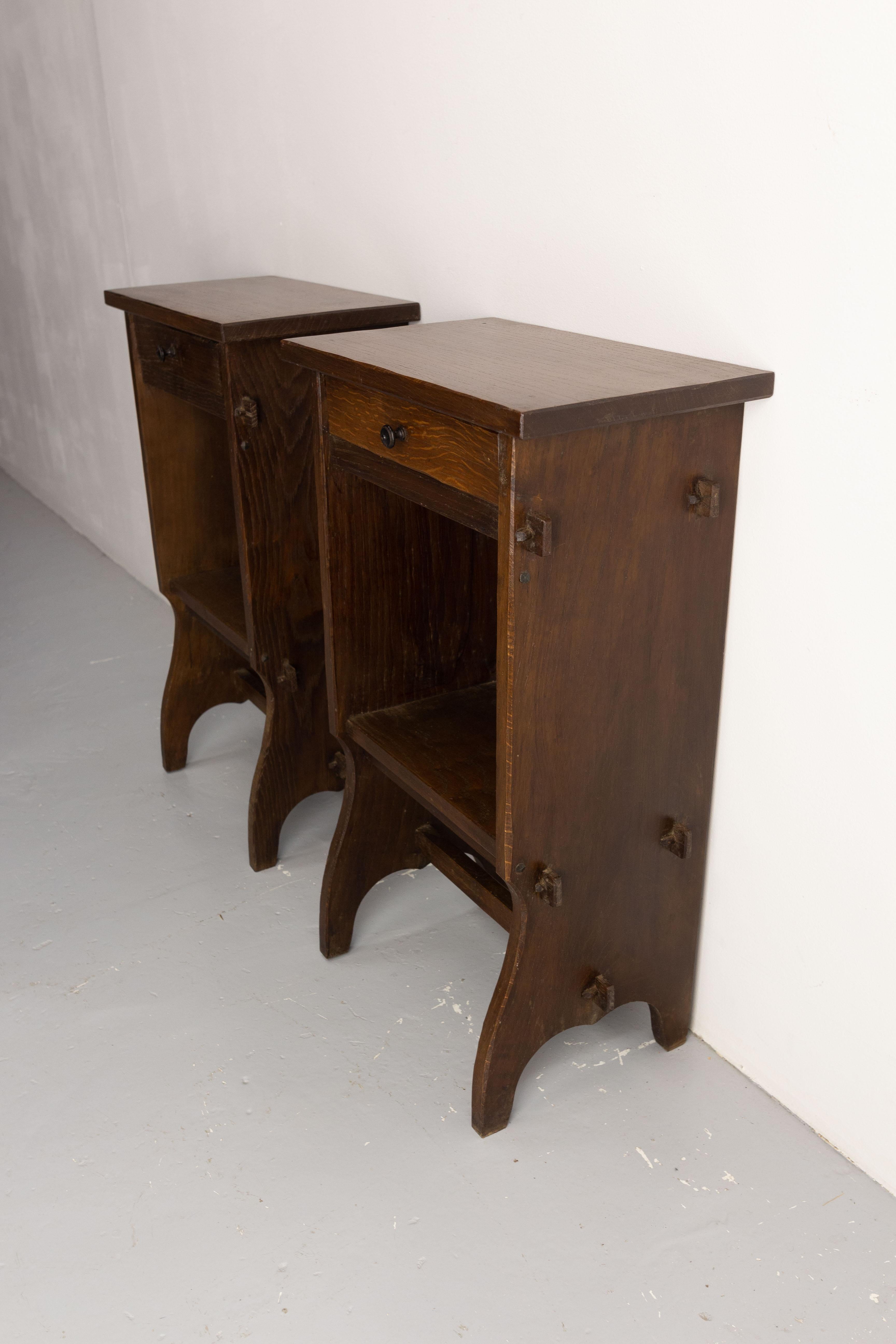 Mid-20th Century French Pair of Nightstands Side Cabinets Bedside Tables Brutalist, C. 1940
