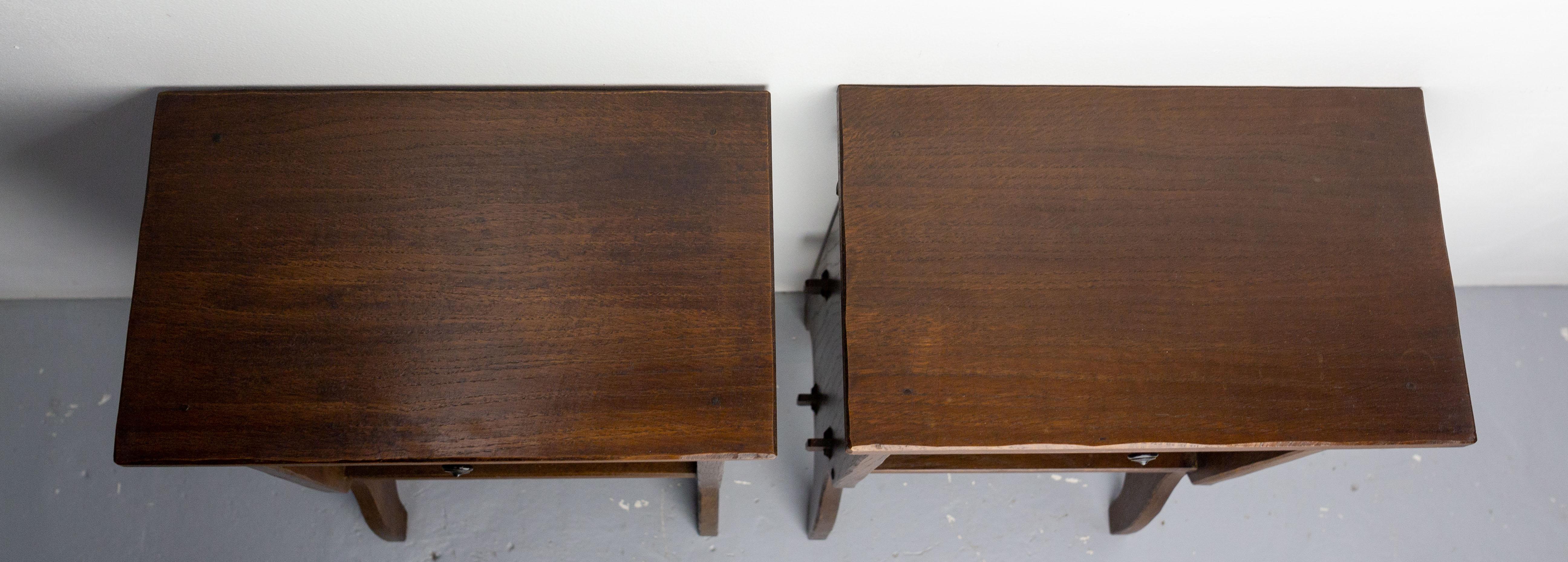 French Pair of Nightstands Side Cabinets Bedside Tables Brutalist, C. 1940 1