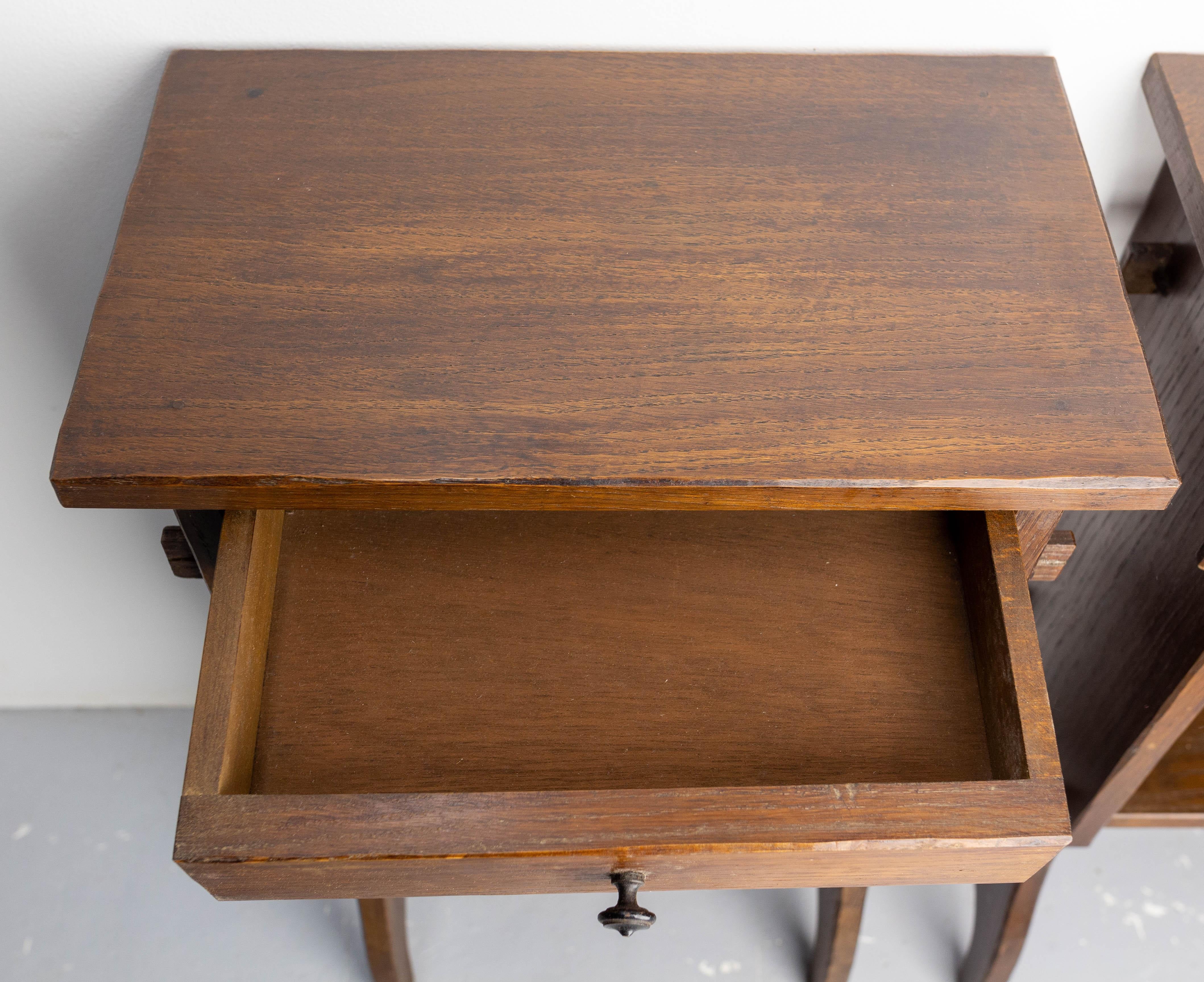 French Pair of Nightstands Side Cabinets Bedside Tables Brutalist, C. 1940 2