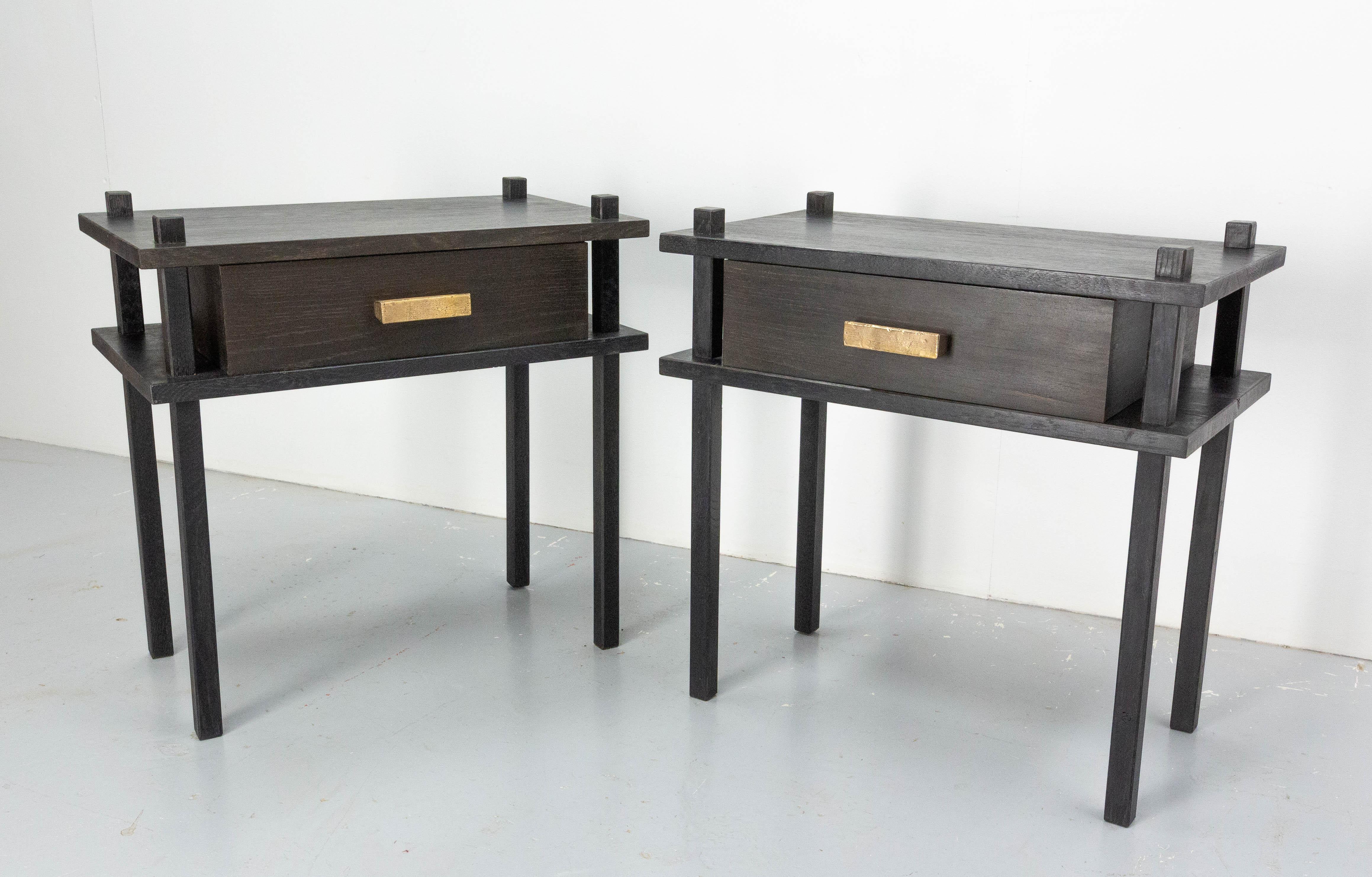 French Pair of Nightstands Side Cabinets Bedside Tables Brutalist Style, 2022 For Sale 4