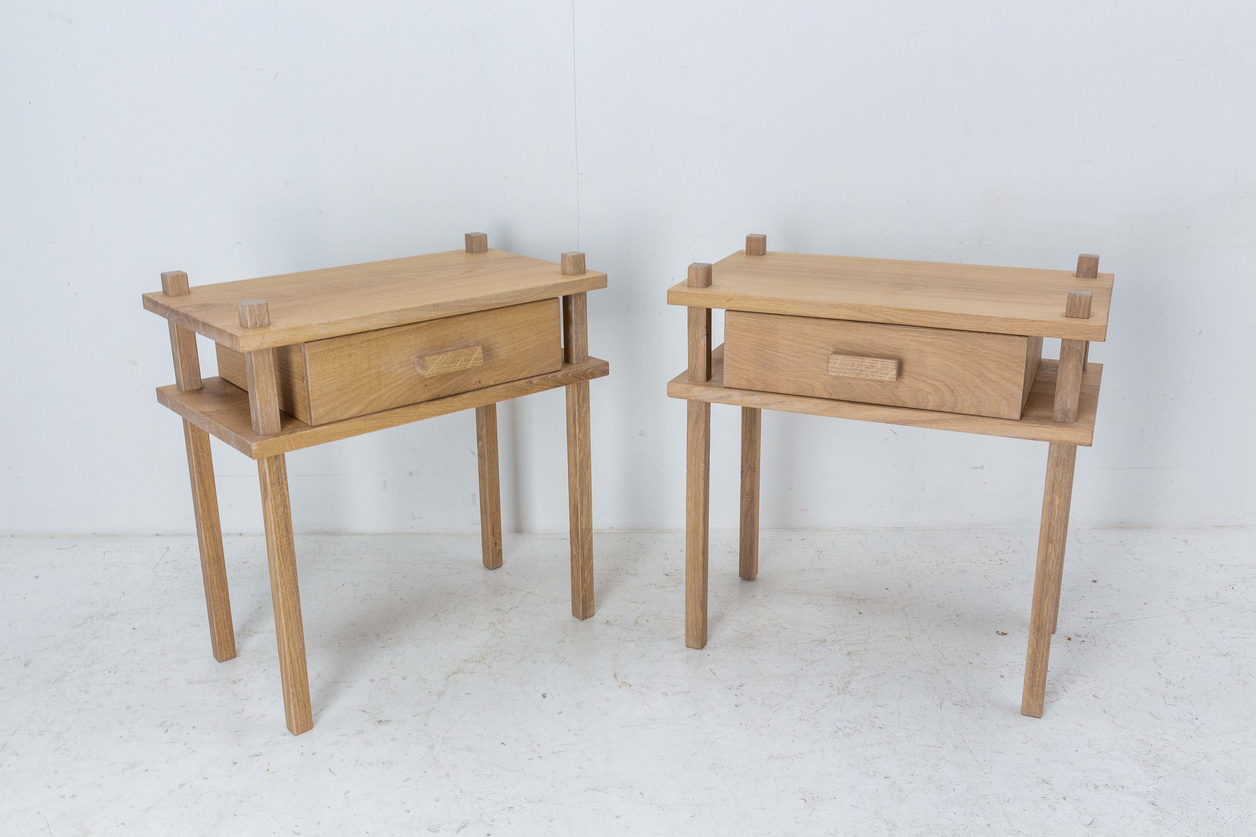 French Pair of Nightstands Side Cabinets Bedside Tables Brutalist Style, 2022 For Sale 2