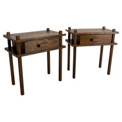 French Pair of Nightstands Side Cabinets Bedside Tables Brutalist Style, 2022