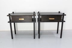 French Pair of Nightstands Side Cabinets Bedside Tables Brutalist Style, 2023