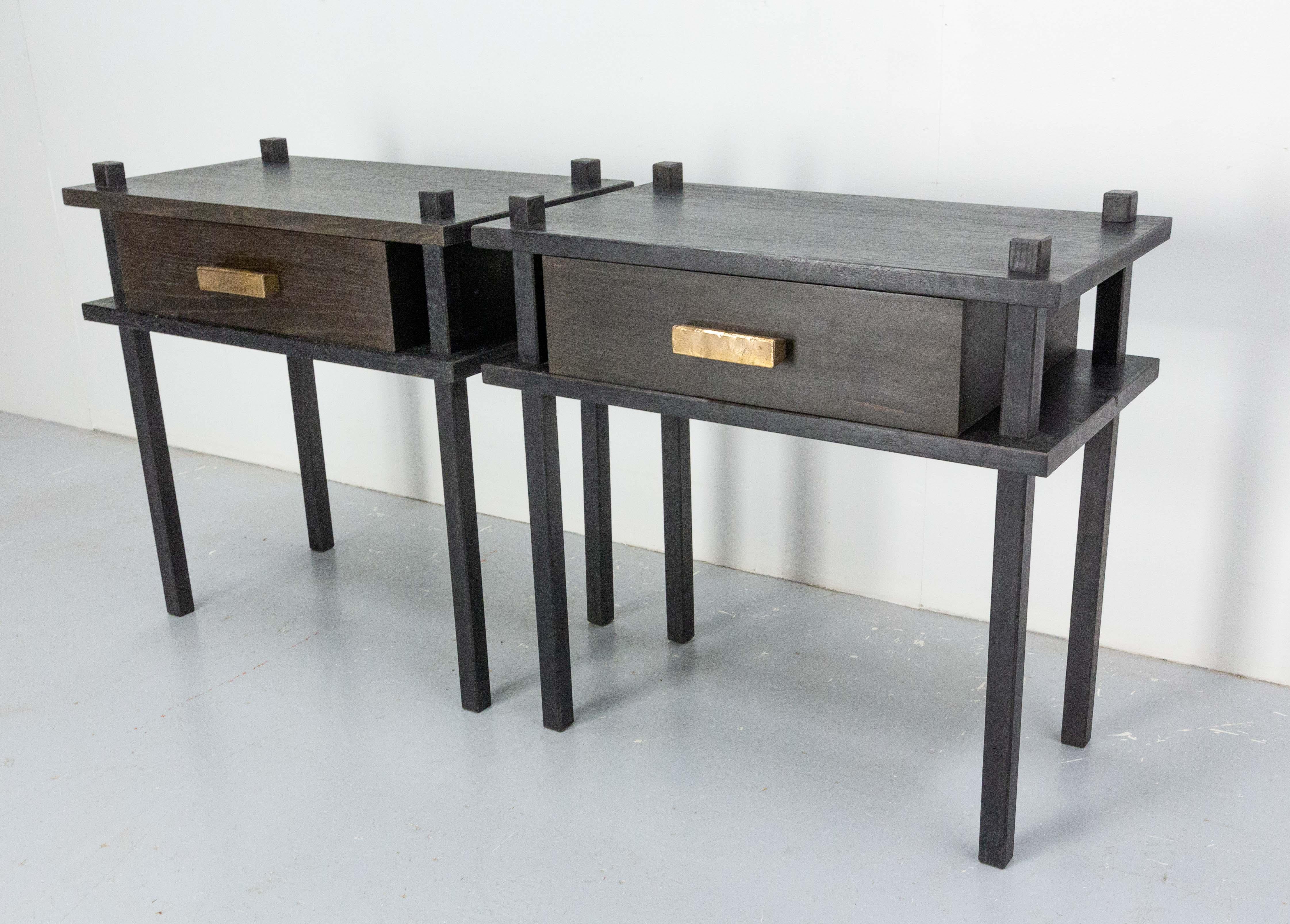 French Pair of Nightstands Side Cabinets Bedside Tables Brutalist Style, 2023 In New Condition For Sale In Labrit, Landes