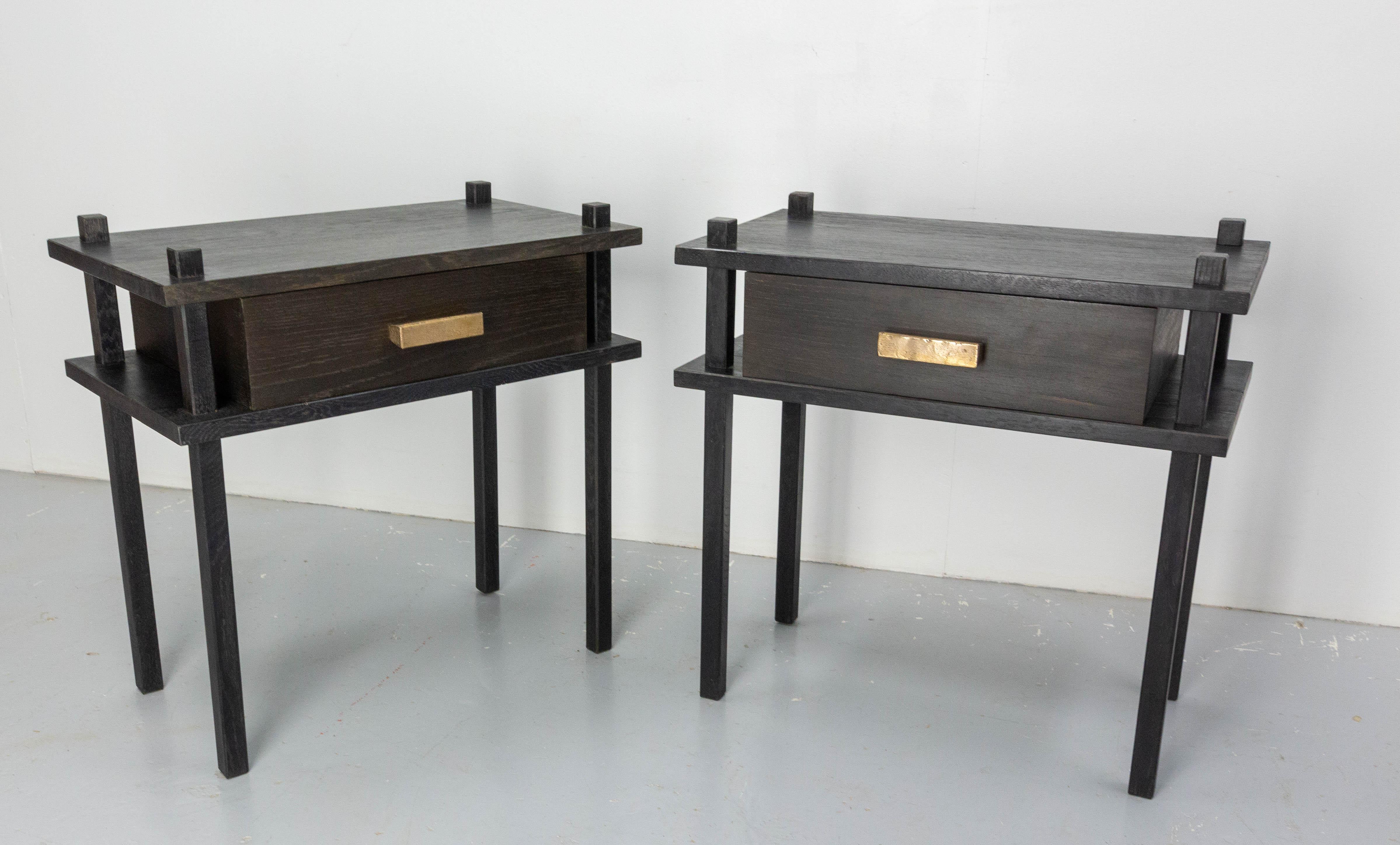 French Pair of Nightstands Side Cabinets Bedside Tables Brutalist Style, 2023 For Sale 2
