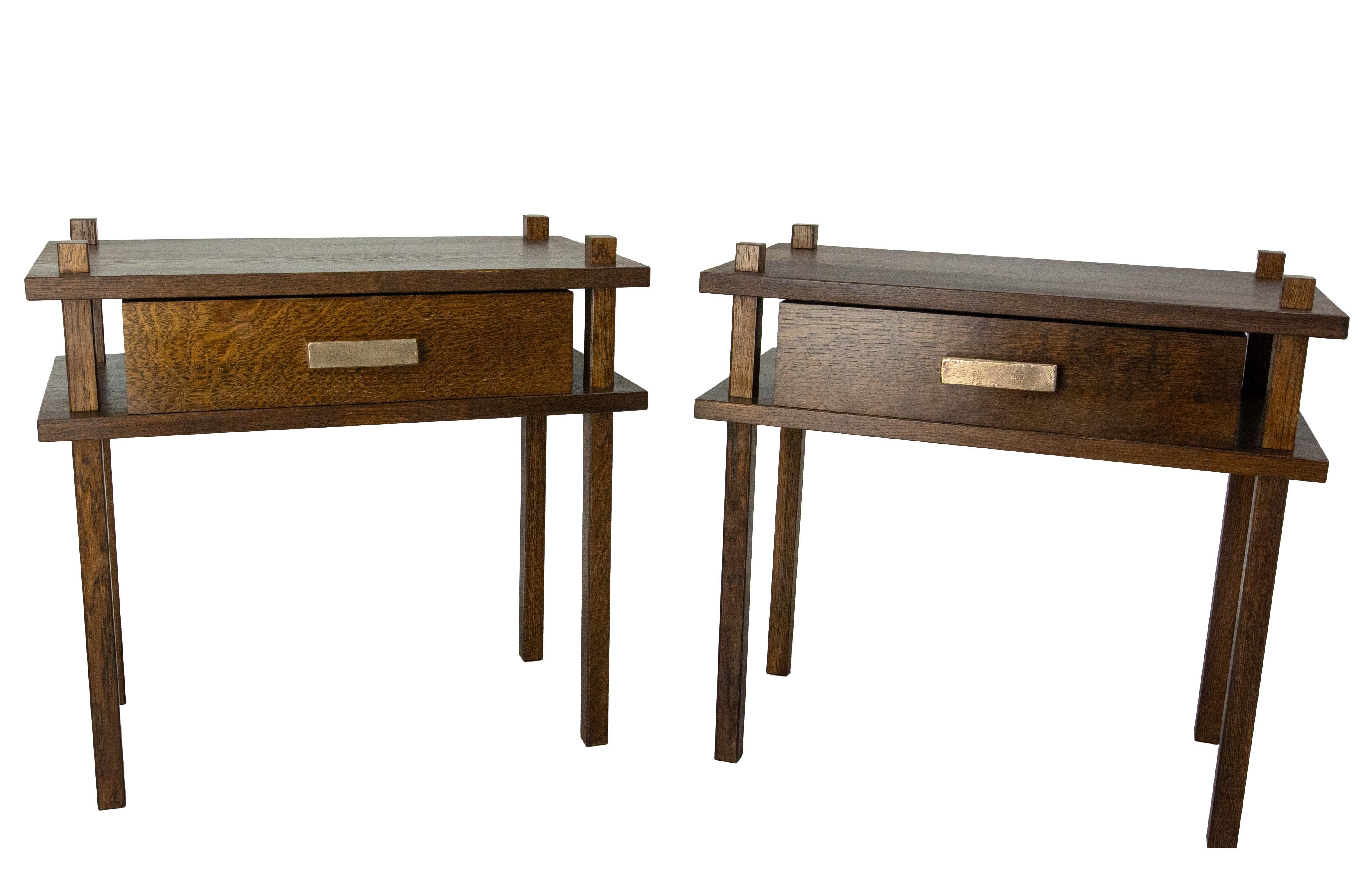 Contemporary French Pair of Nightstands Side Cabinets Bedside Tables Chalet Style, 2024 For Sale