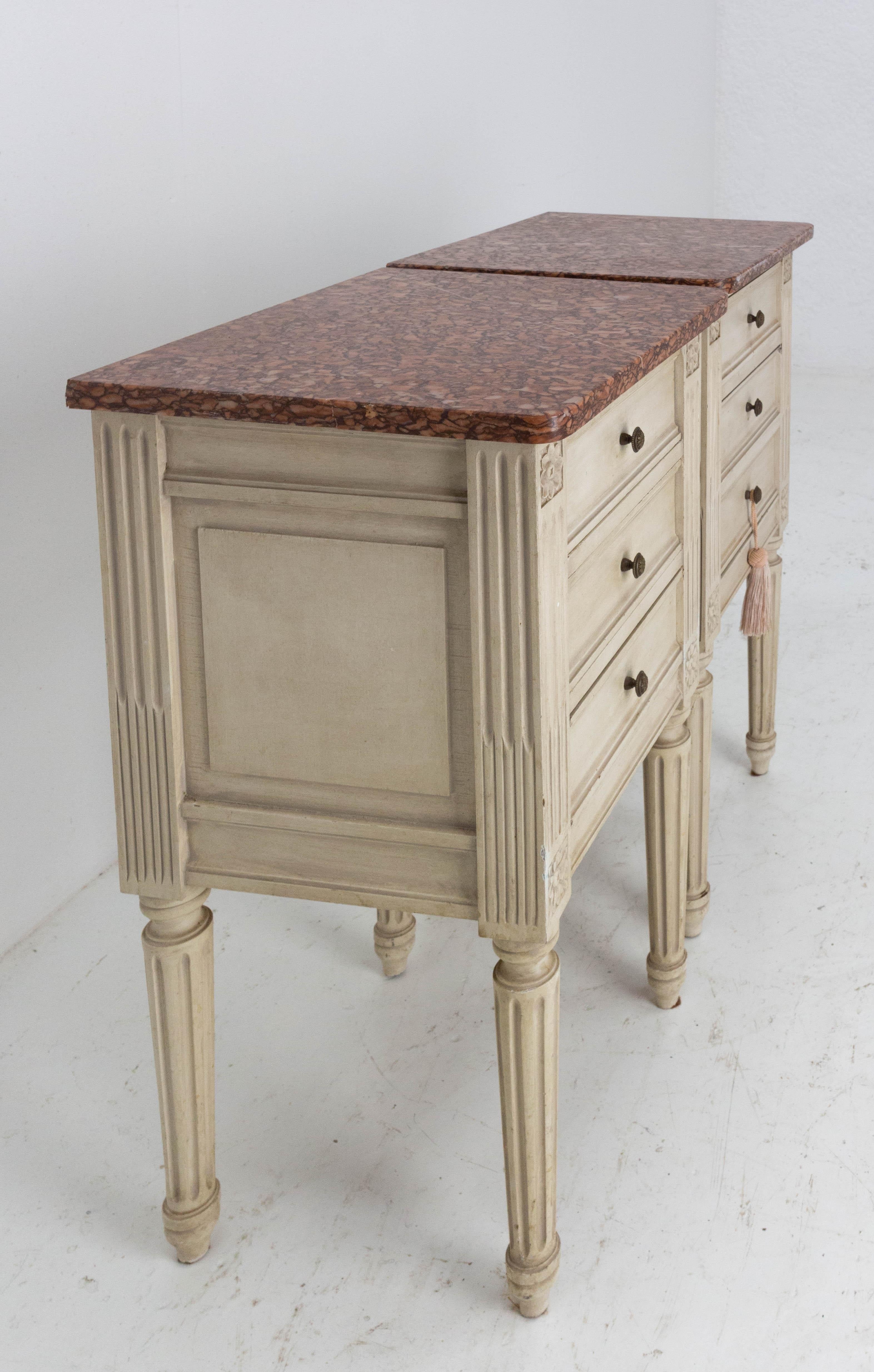 Mid-Century Modern French Pair of Nightstands Side Cabinets Bedside Tables Louis XVI Style, c. 1960