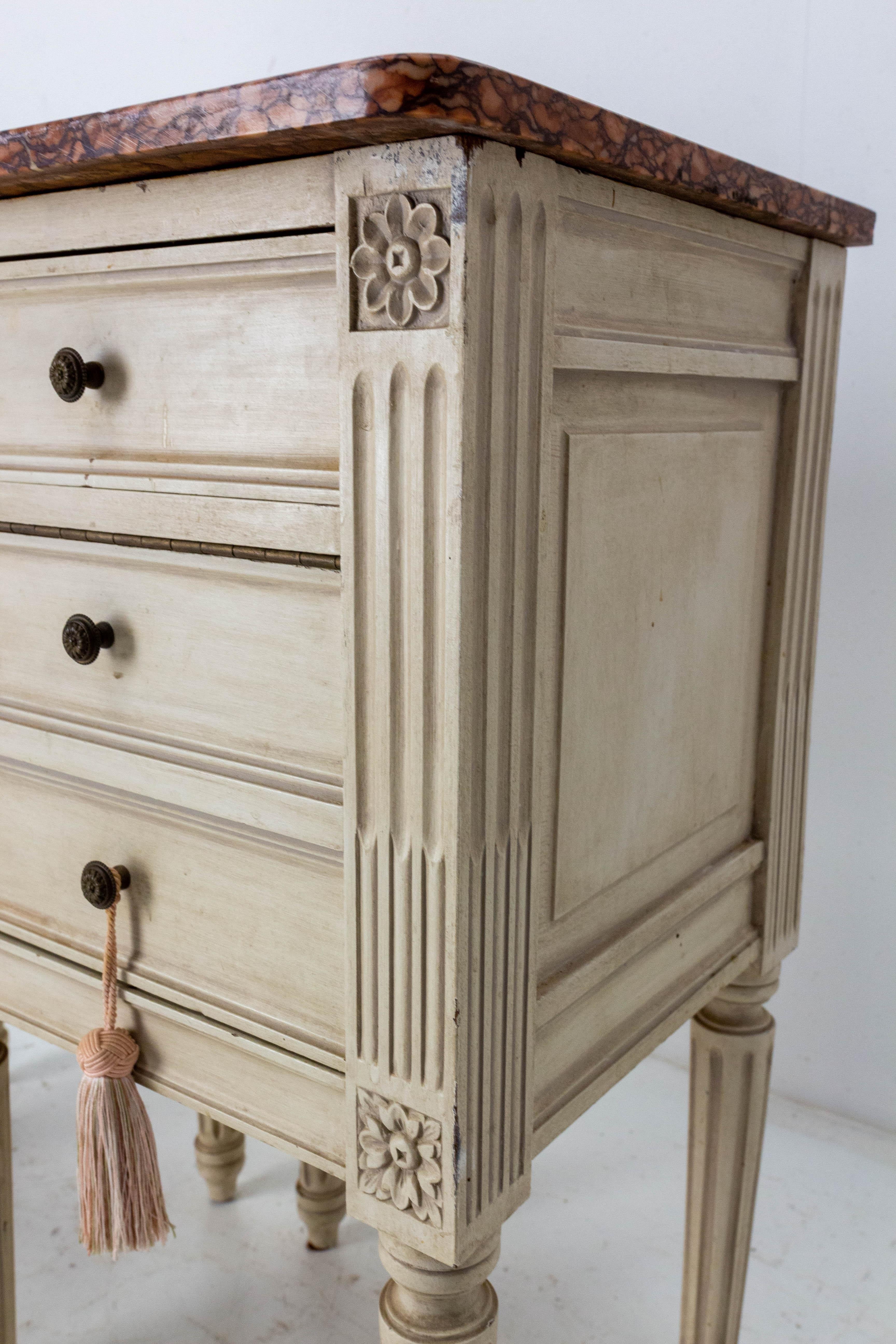 Mid-20th Century French Pair of Nightstands Side Cabinets Bedside Tables Louis XVI Style, c. 1960