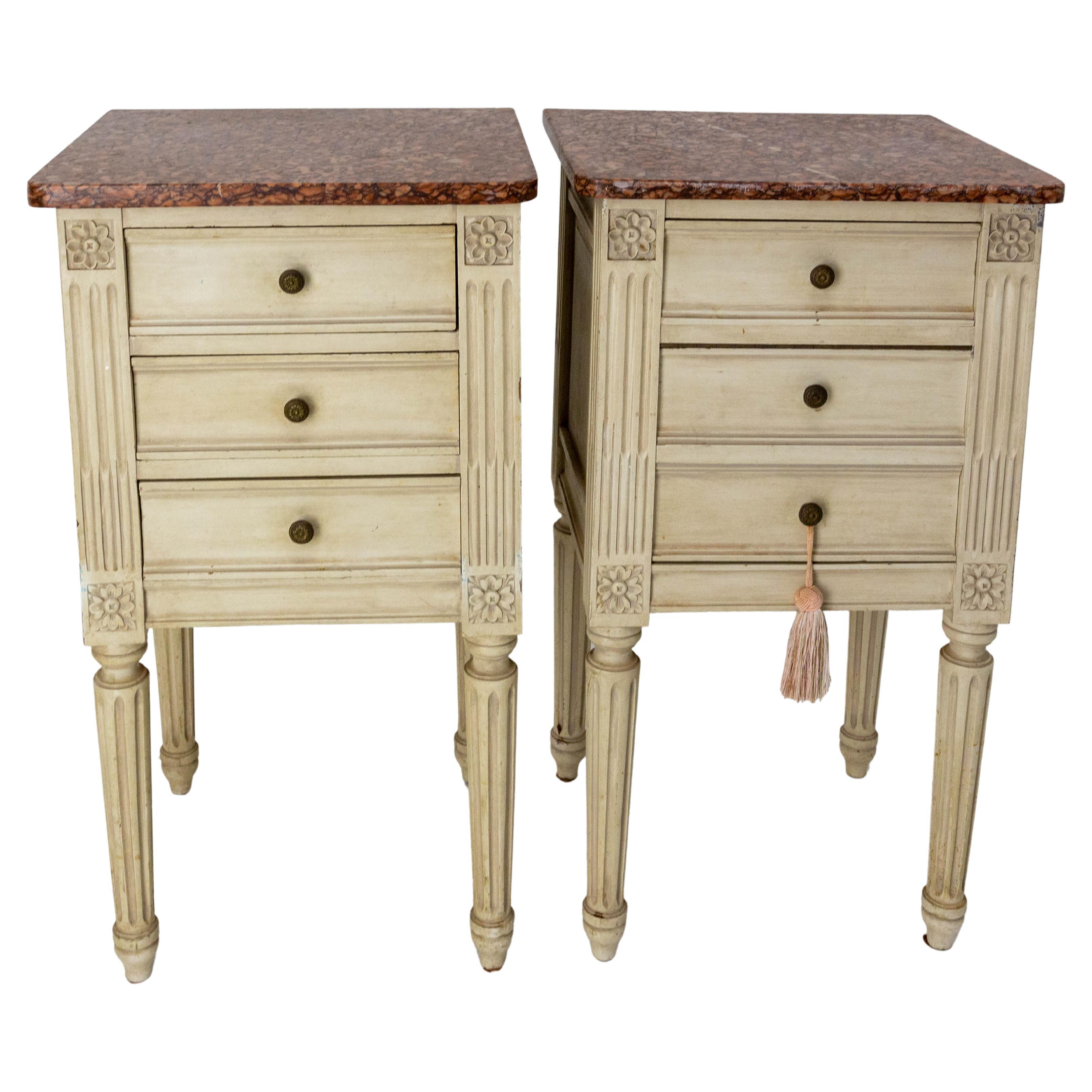 French Pair of Nightstands Side Cabinets Bedside Tables Louis XVI Style, c. 1960