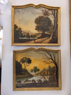 French Pair of oil paintings on canvas “Landscapes”, French School
