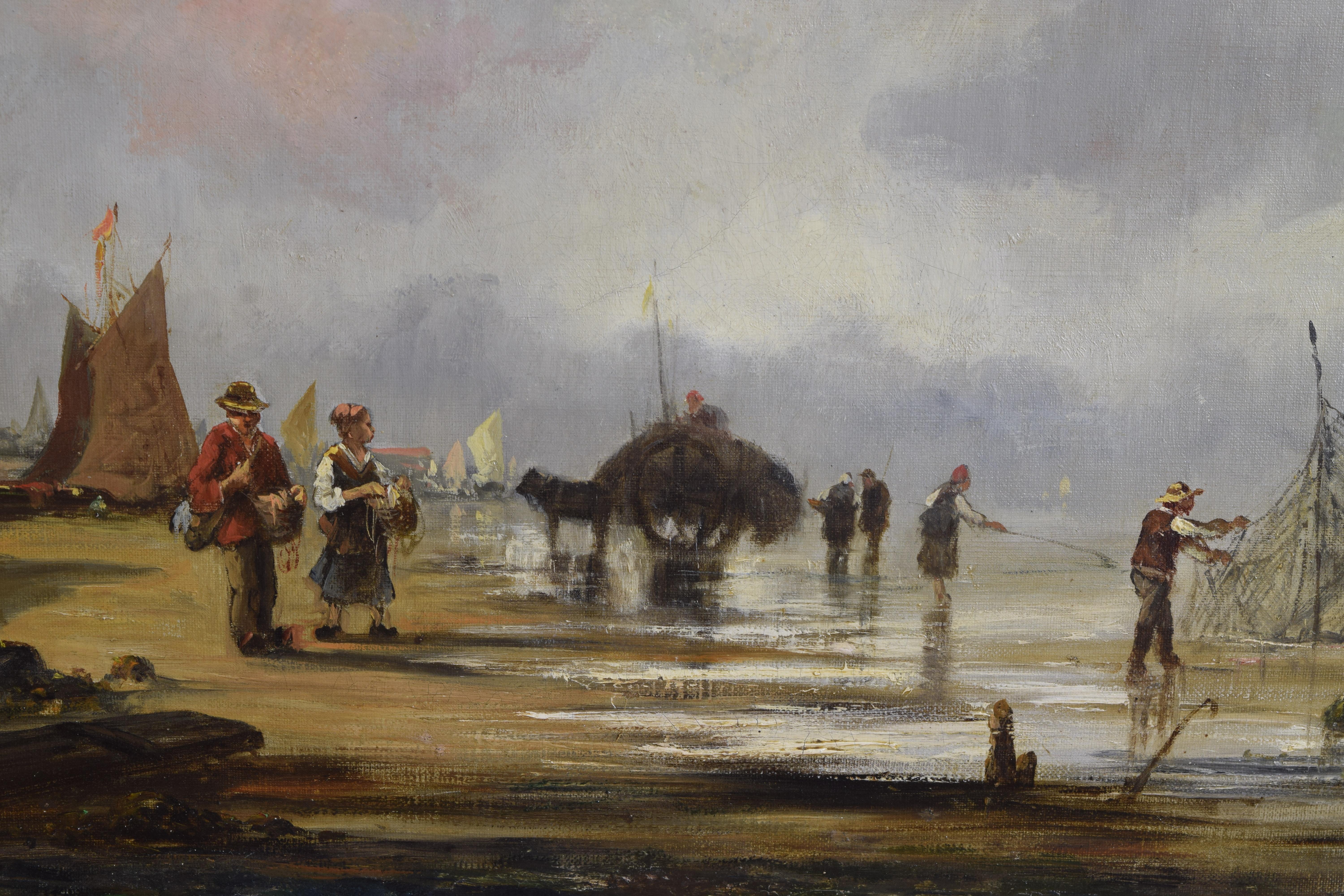 Pareja francesa de óleos sobre lienzo, Escenas de pesca costera, firmados Verrier, ca. 1885 Pintura en venta