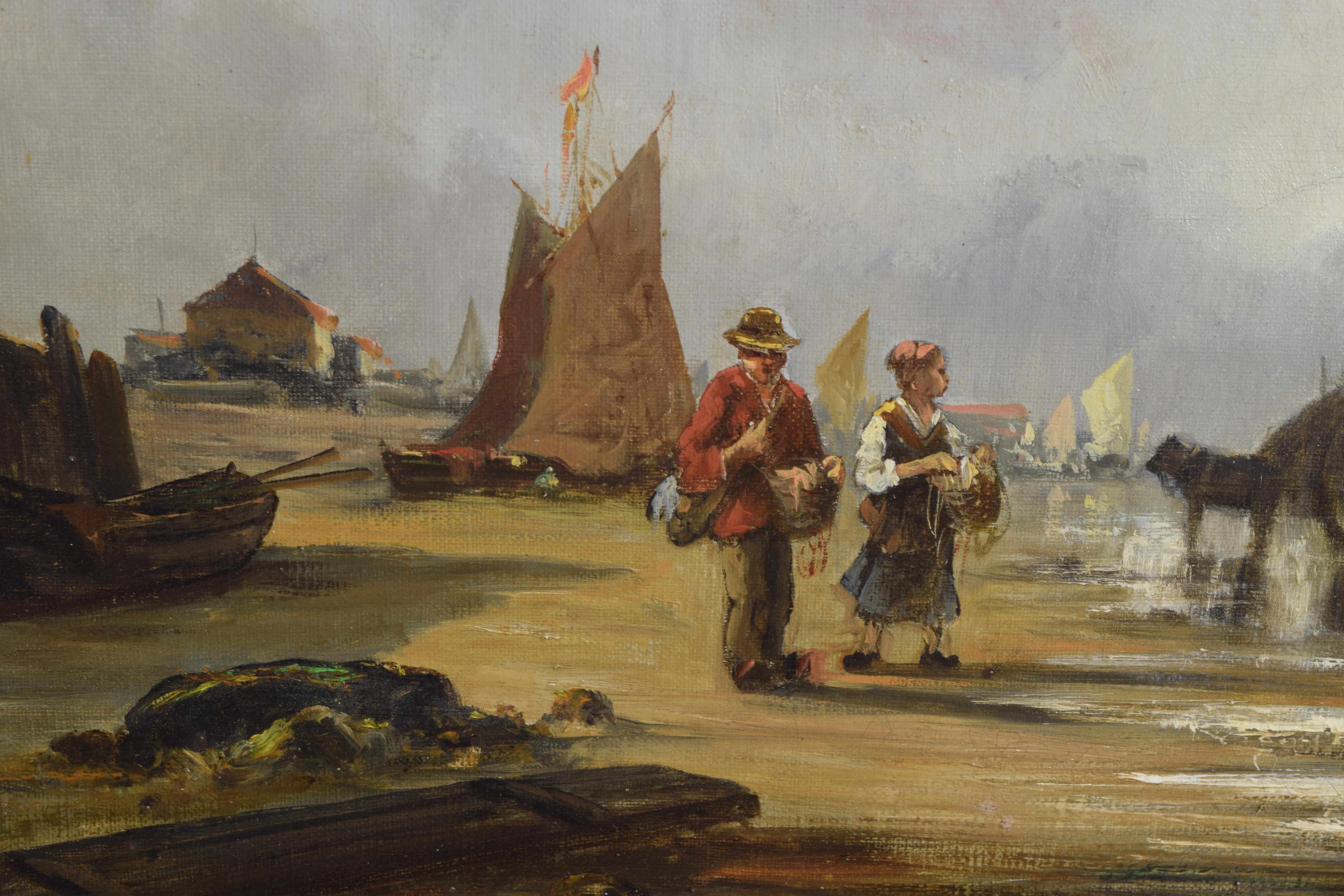 Pareja francesa de óleos sobre lienzo, Escenas de pesca costera, firmados Verrier, ca. 1885 en venta 2