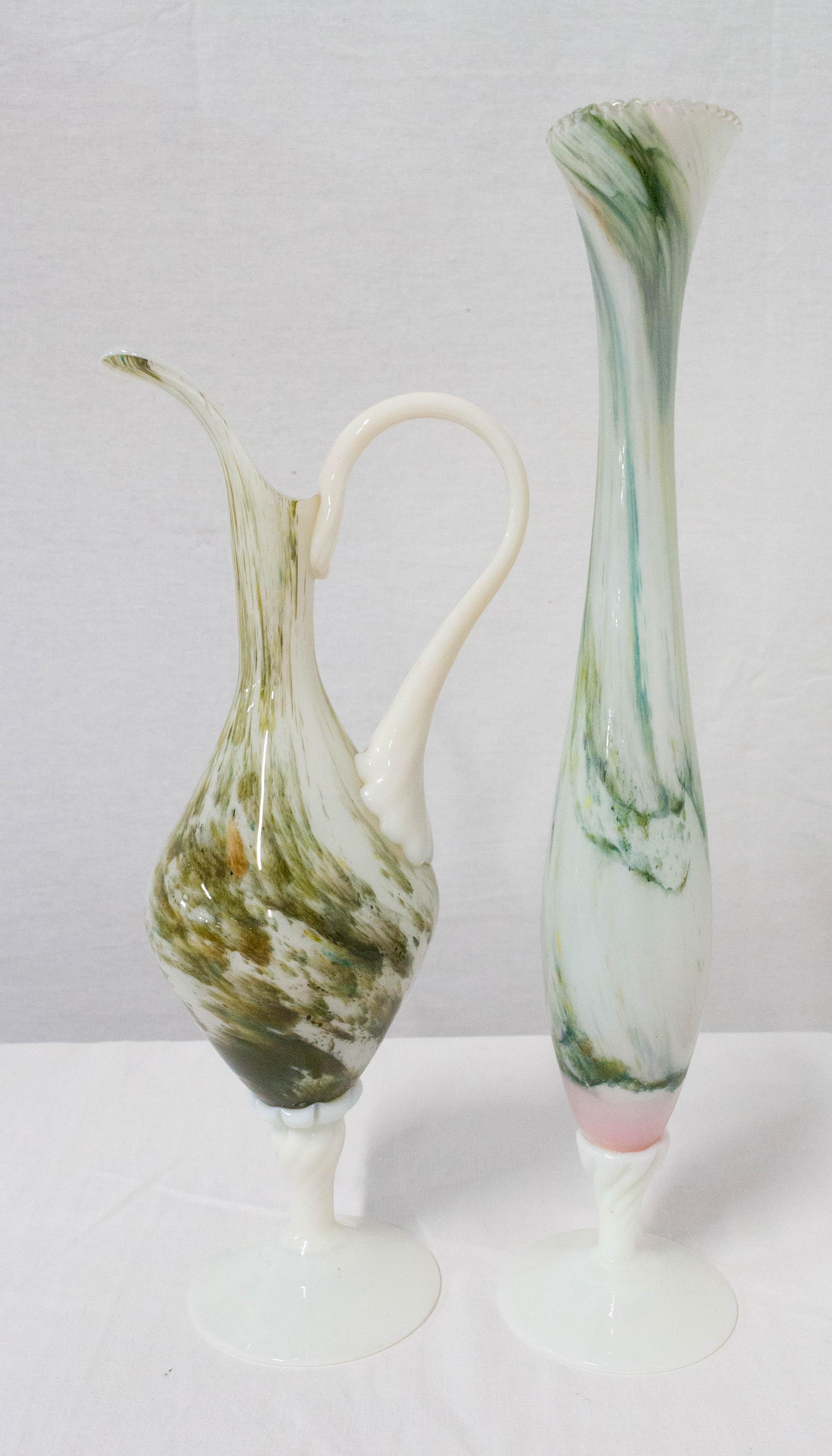 Mid-Century Modern French Pair of Opaline Vase, Ewer and Soliflor Midcentury For Sale