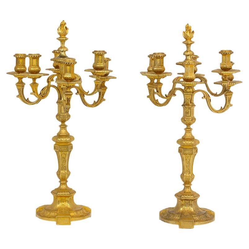 French Pair of Ormolu Candelabra by Henry Dasson, Dated 1880