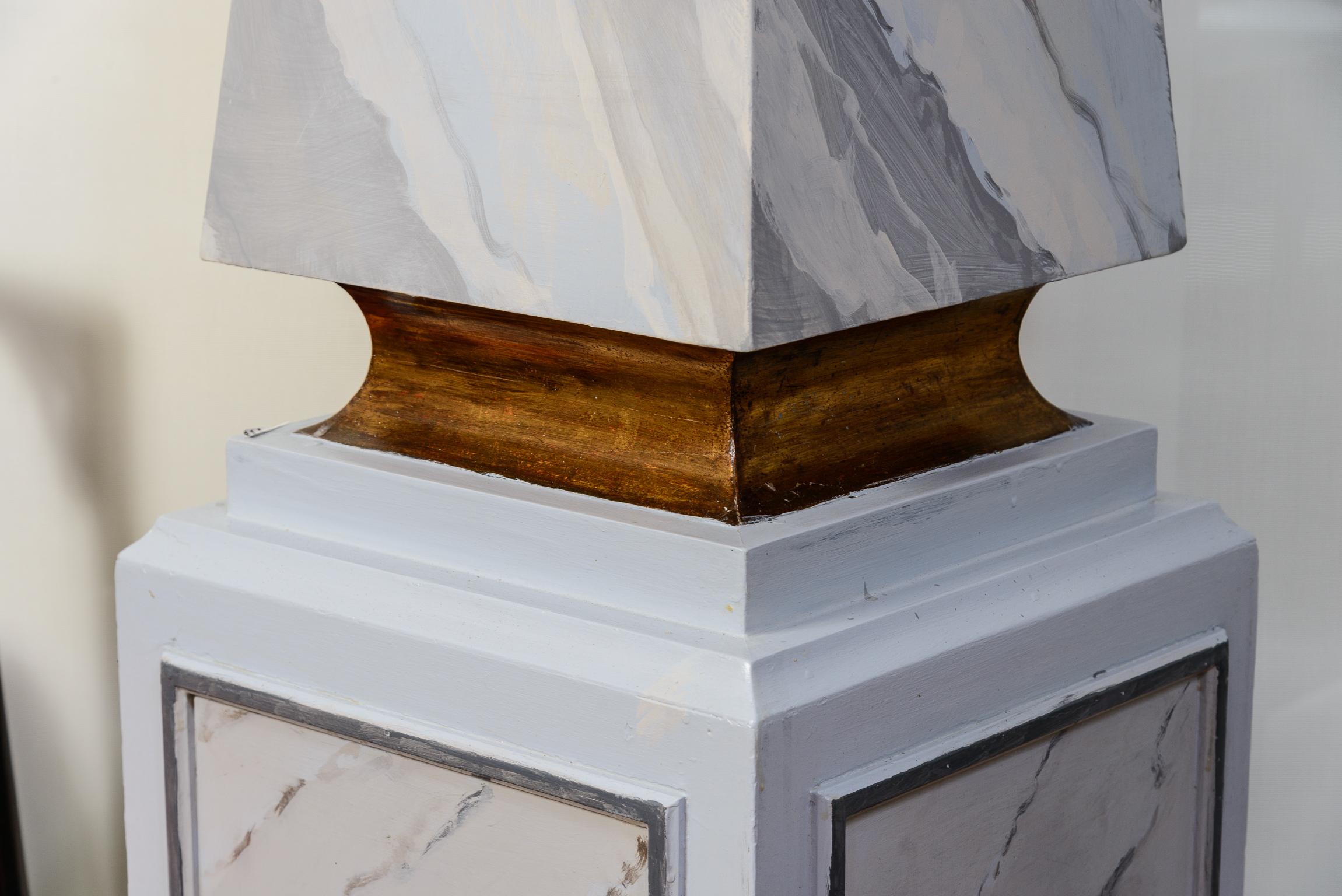 Pair of French Painted Wood Faux Marble Obelisks, 72