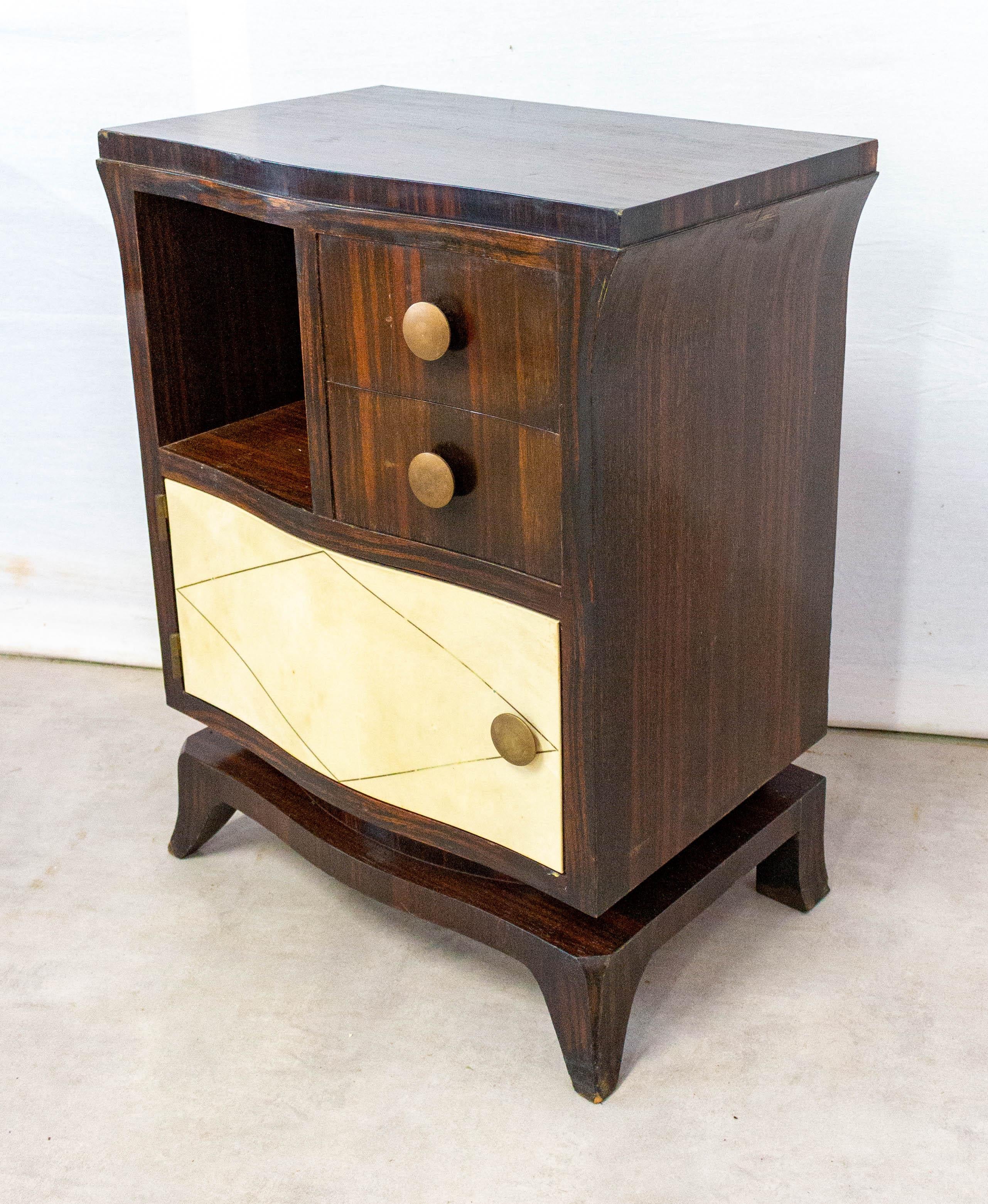 Mid-20th Century French Pair of Parchment Nightstands Side Cabinets Bedside Tables, circa 1940