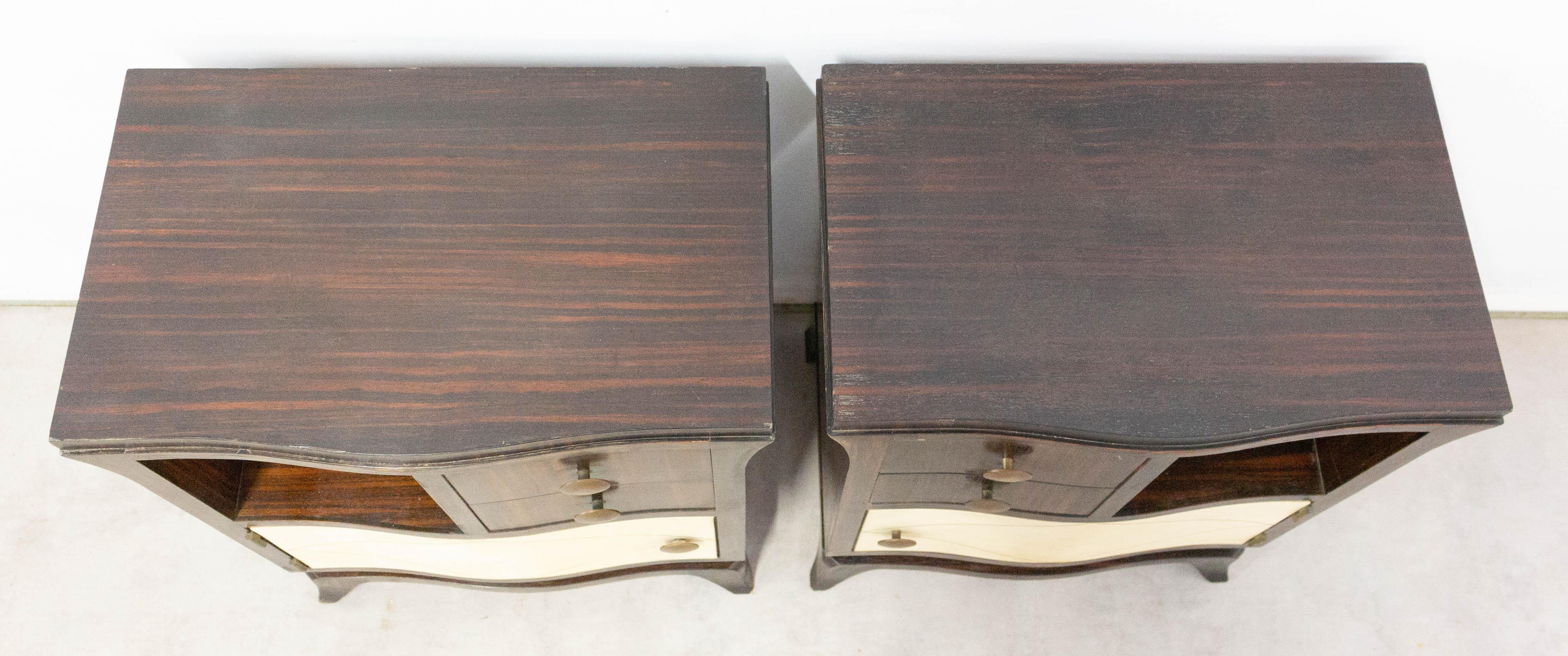 French Pair of Parchment Nightstands Side Cabinets Bedside Tables, circa 1940 1