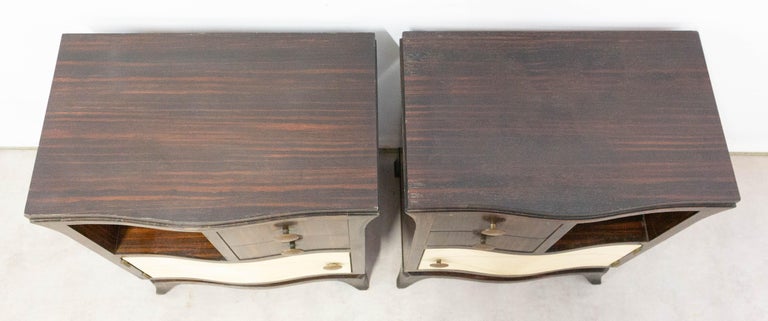 French Pair of Parchment Nightstands Side Cabinets Bedside Tables, circa 1940 For Sale 1