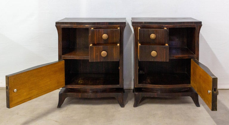 French Pair of Parchment Nightstands Side Cabinets Bedside Tables, circa 1940 For Sale 3