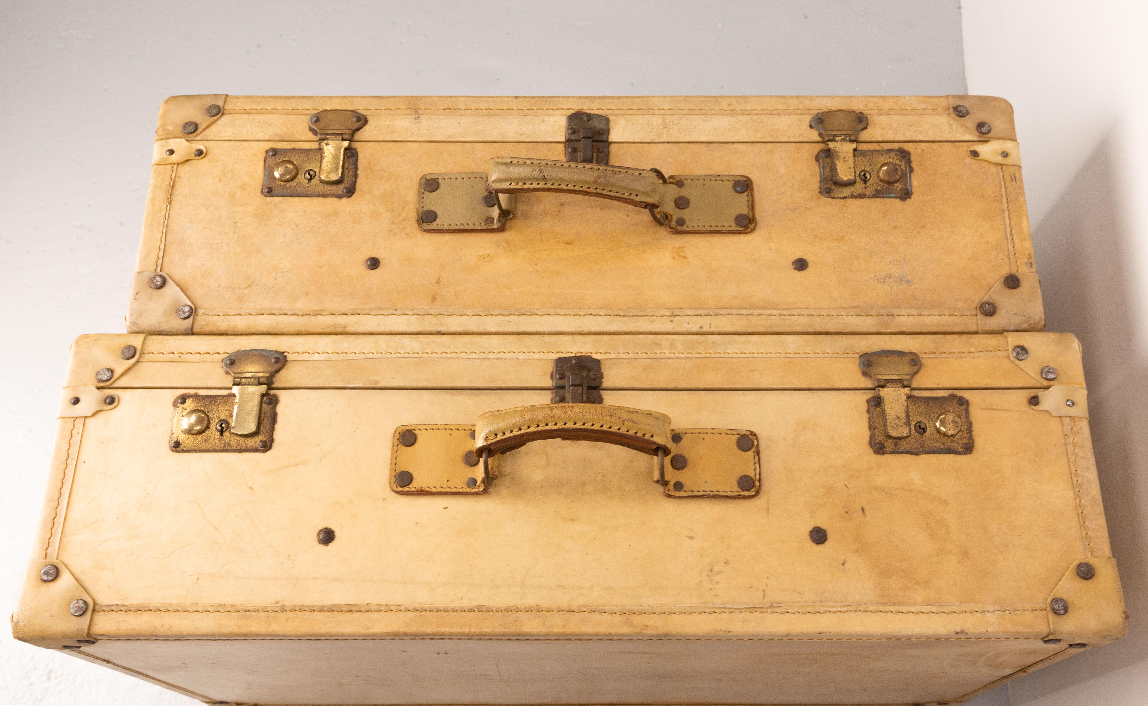 20th Century French Pair of Parchment Suit Cases Trunks, circa 1930 For Sale