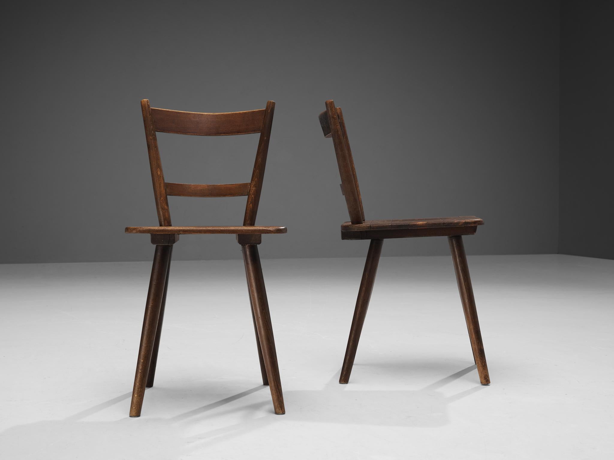 Beech French Pair of Pastorial Chairs in Stained Wood 