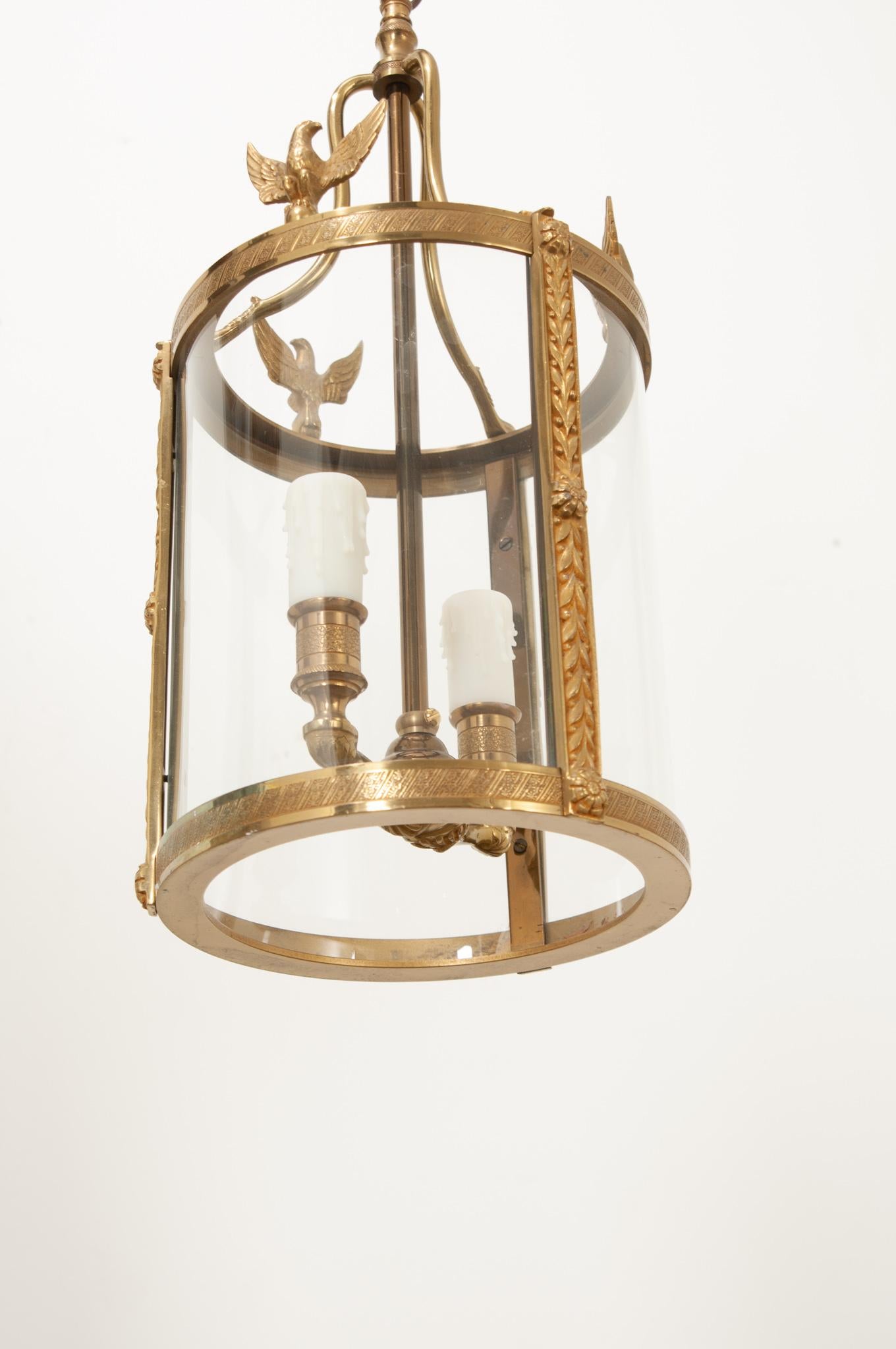 French Pair of Petite Brass Lanterns In Good Condition In Baton Rouge, LA