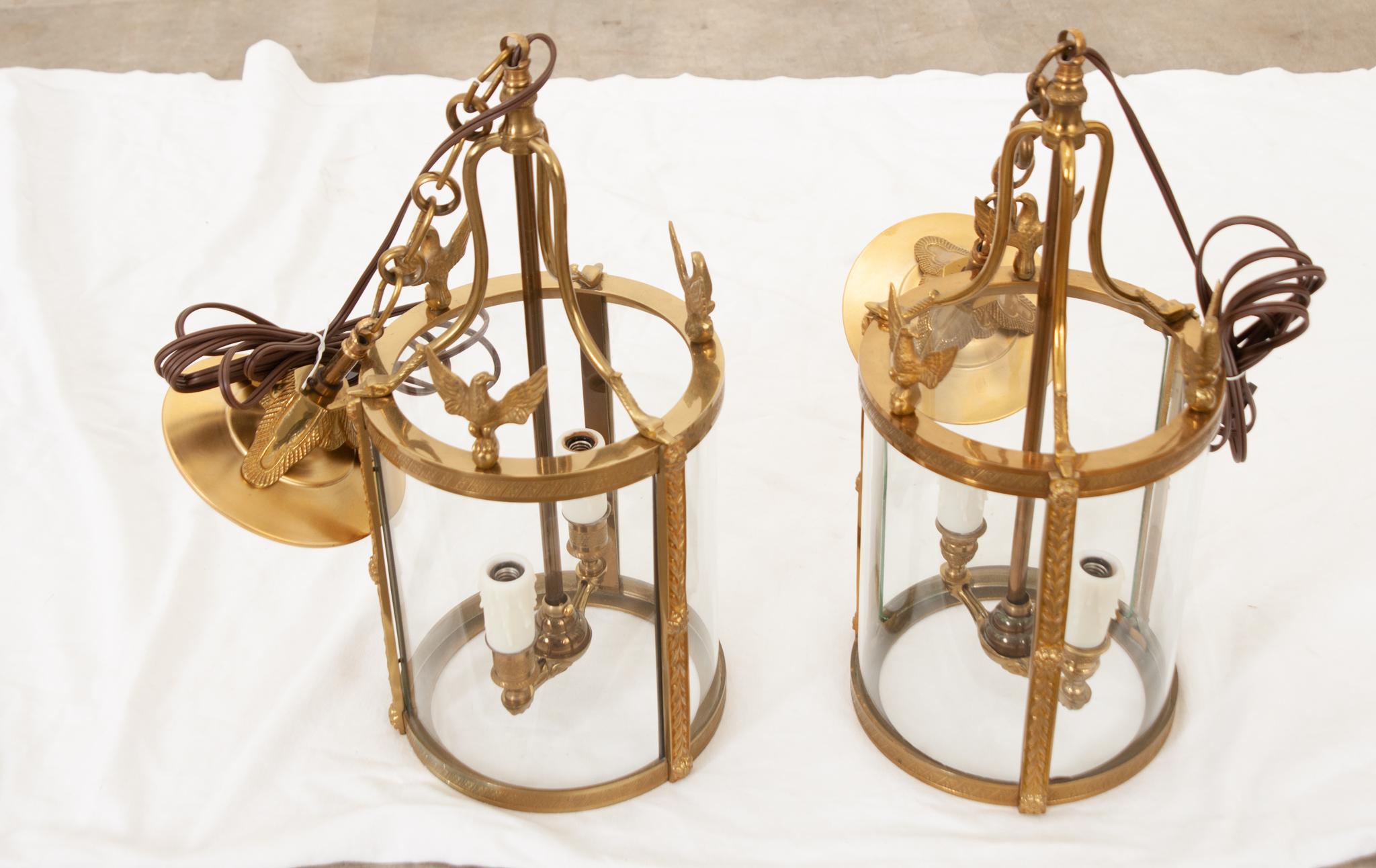 20th Century French Pair of Petite Brass Lanterns