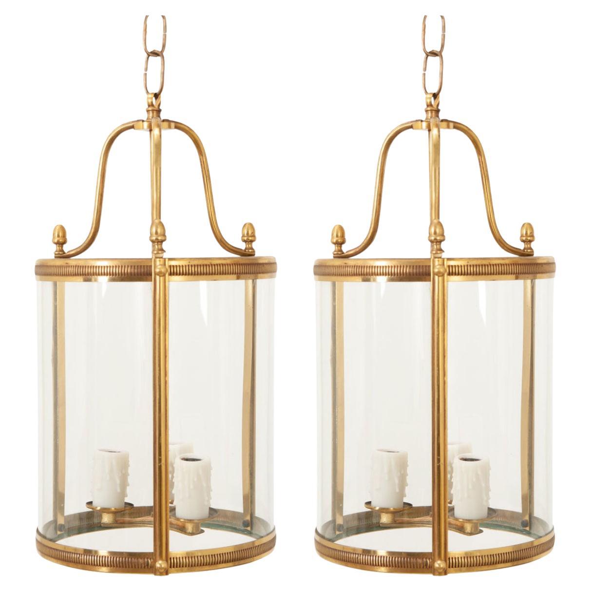 French Pair of Petite Brass Lanterns