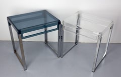 French Pair of Polycarbonate & Chrome Coffee Table or Nightstand Table, c. 1980