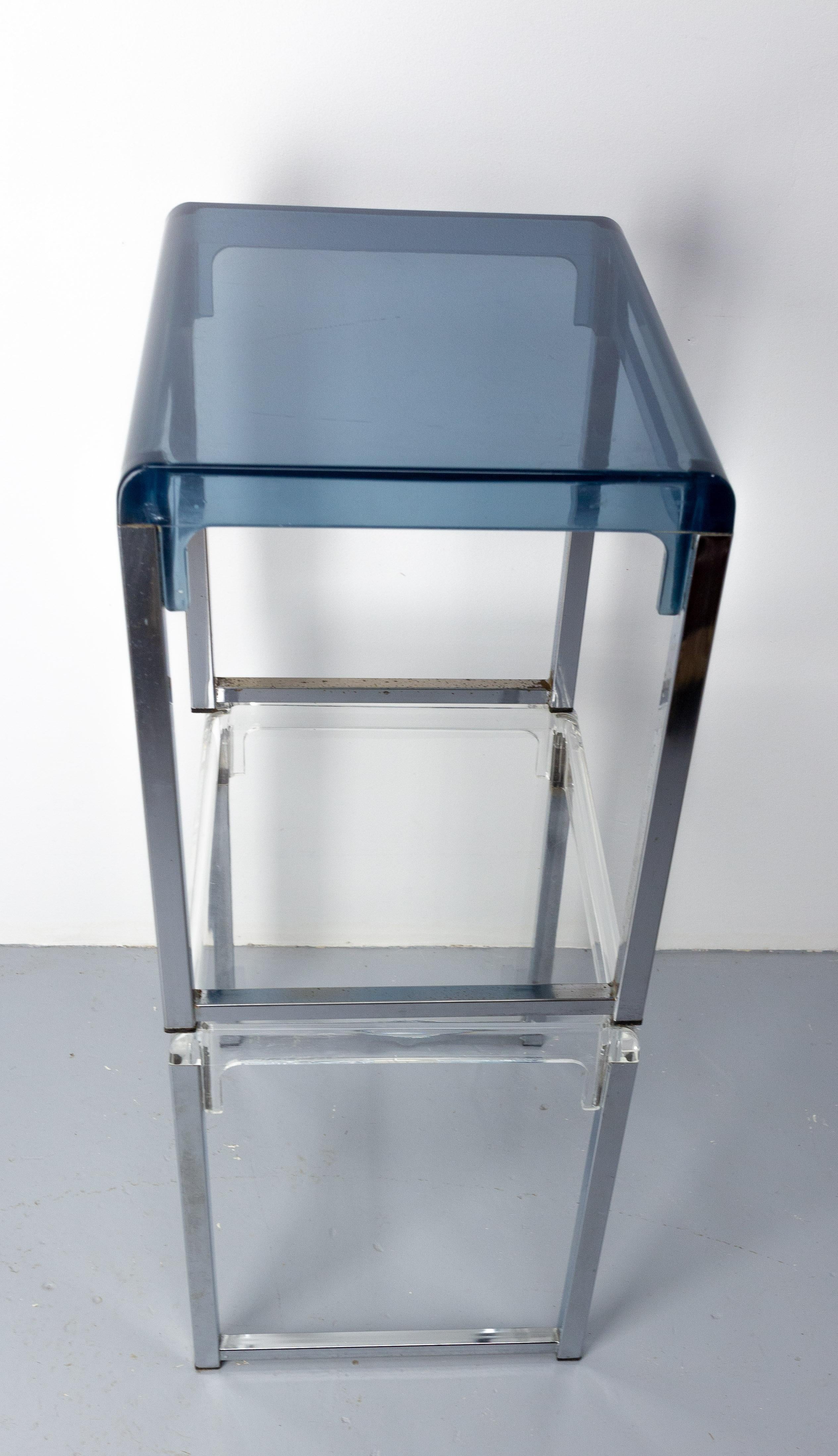 French Pair of Polycarbonate & Chrome Coffee Table or Nightstand Table, c. 1980 For Sale 2