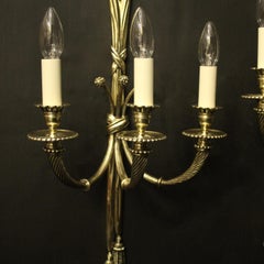 French Pair of Repolished Brass Rope Antique Wall Lights
