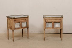 French Pair of Side Chests w/Brass Gallery Top, Drawer, & Wire Front Doors