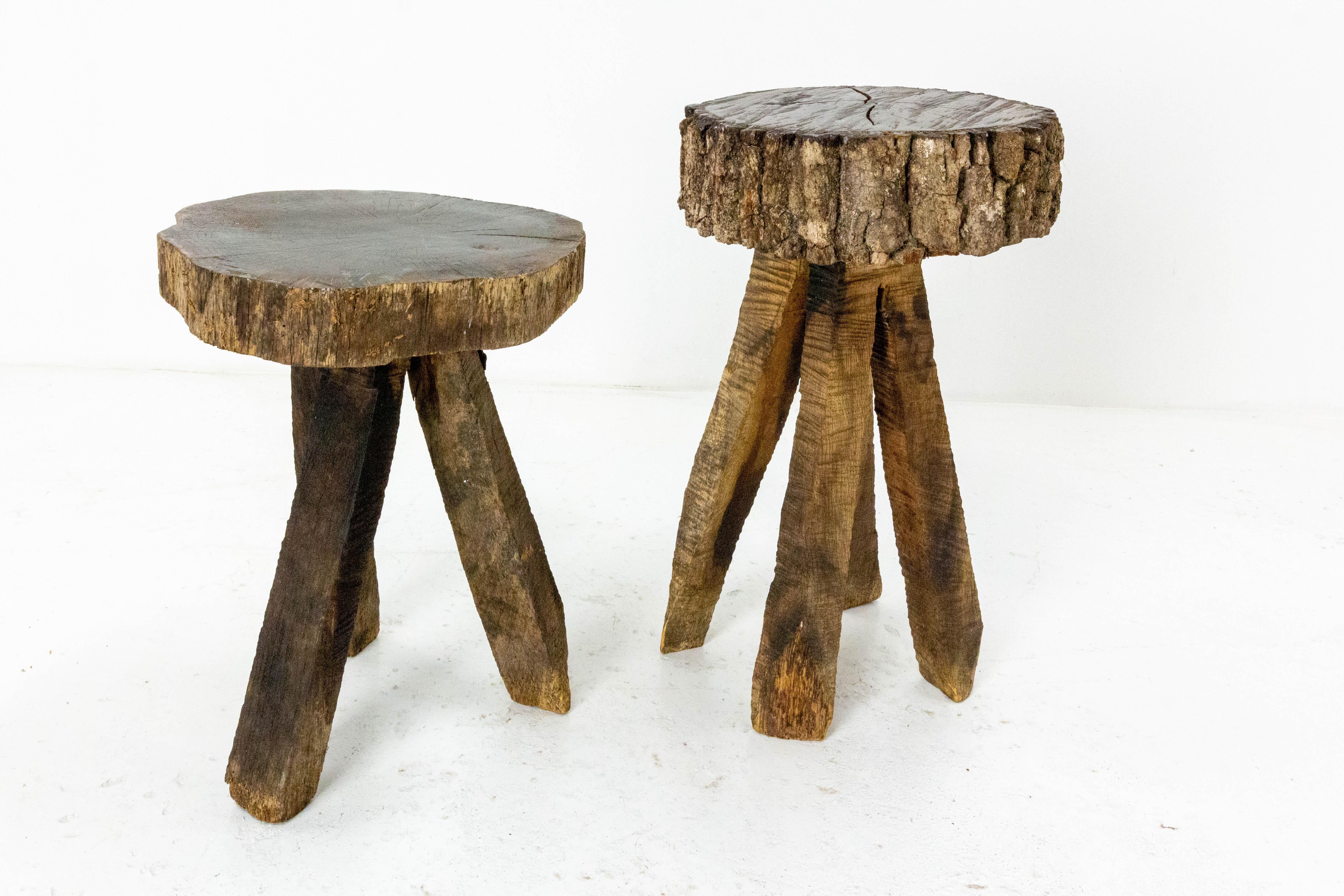 French pair of side table in the brutalist style. They can also be used as nightstand bedside tables or plant holders.
Dimensions: 
three legs sellette D 11.81 in. ( 30 cm) W 12.60 in. (32 cm) H 15.75 in. (40 cm)
four legs sellette D 12.20 in. (