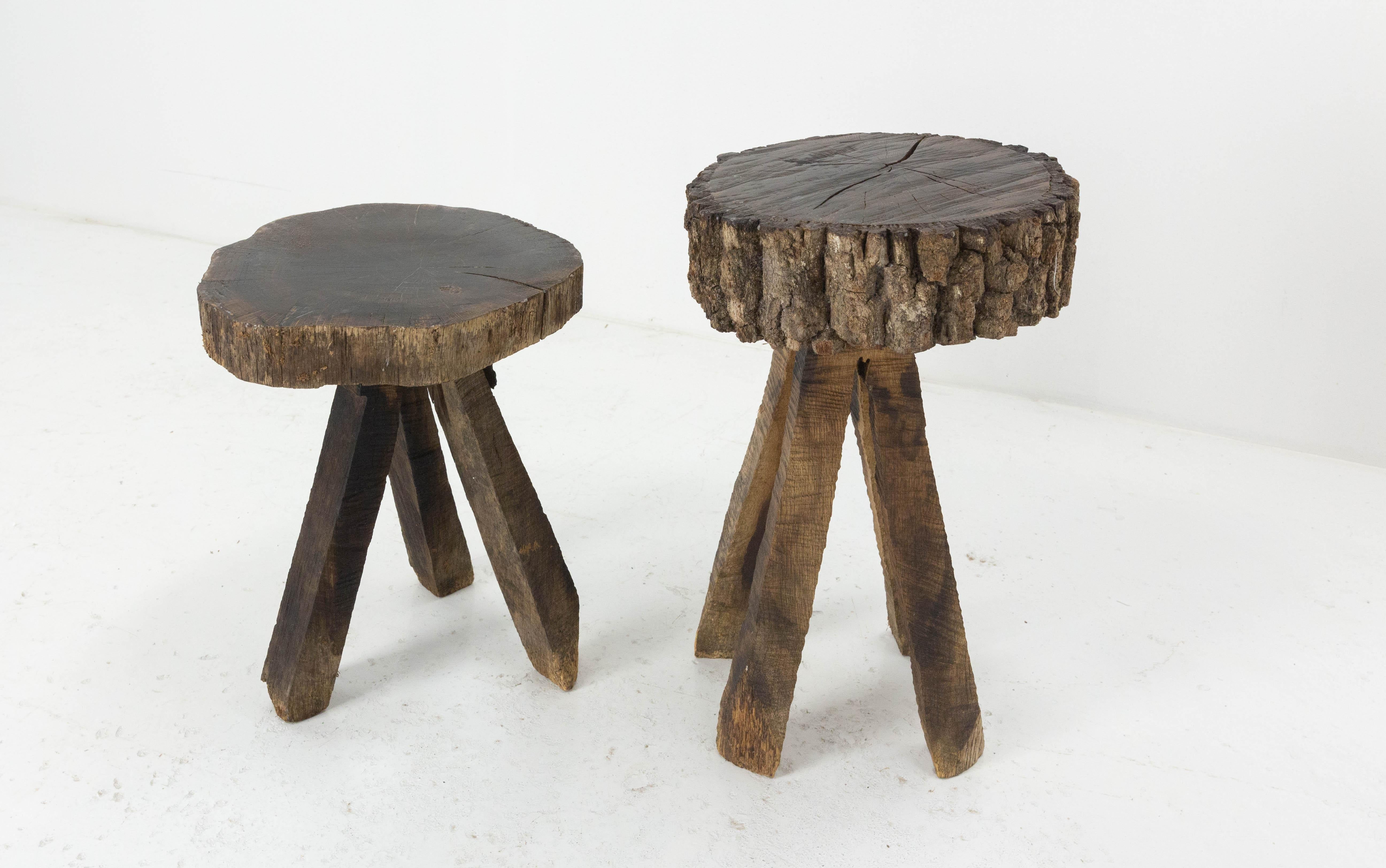 French Pair of Side Tables or Nightstands Bedside Tables, Brutalist circa 1960 In Good Condition For Sale In Labrit, Landes