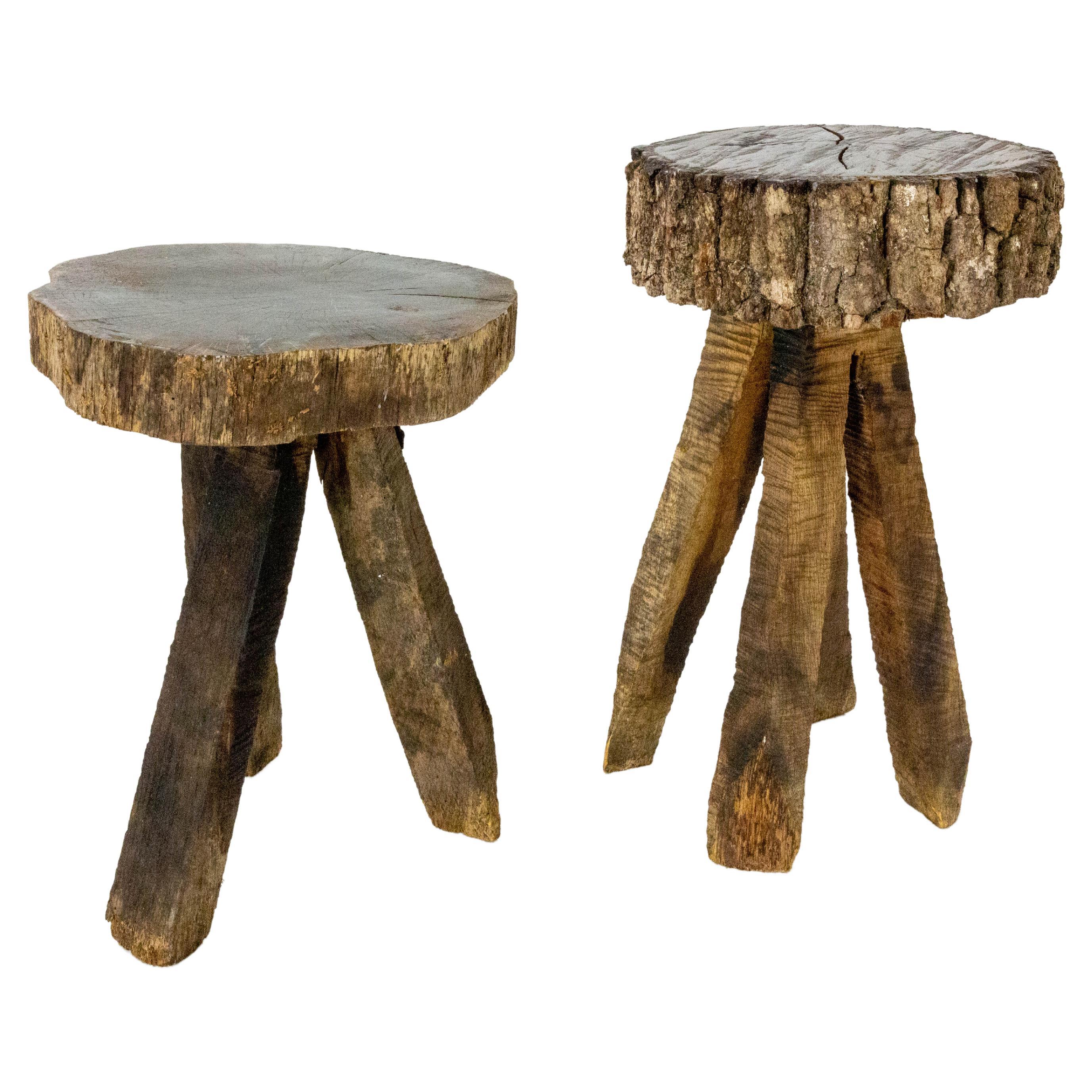 French Pair of Side Tables or Nightstands Bedside Tables, Brutalist circa 1960 For Sale