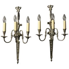 French Pair of Silver Plated Triple Arm Wall Lights