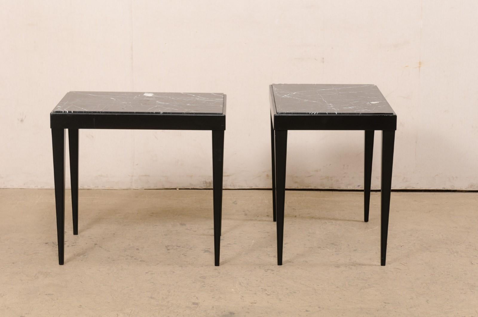 French Pair of Sleek Black Marble Top Side Tables, Mid-Century For Sale 3