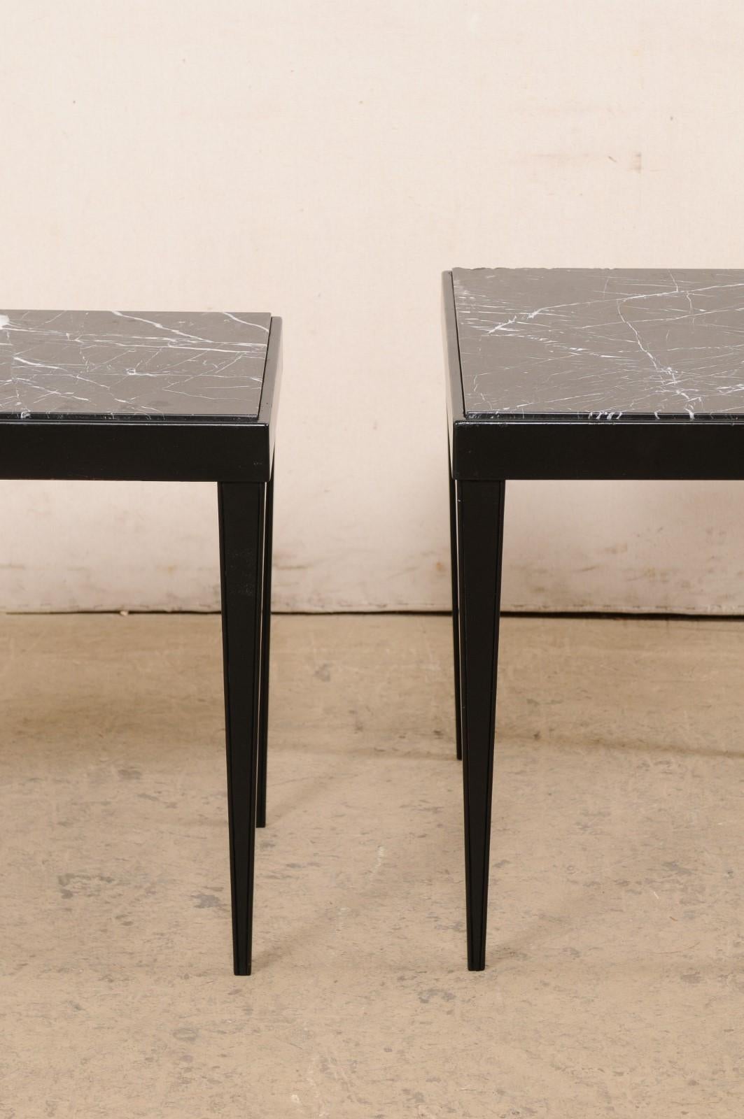 French Pair of Sleek Black Marble Top Side Tables, Mid-Century For Sale 4