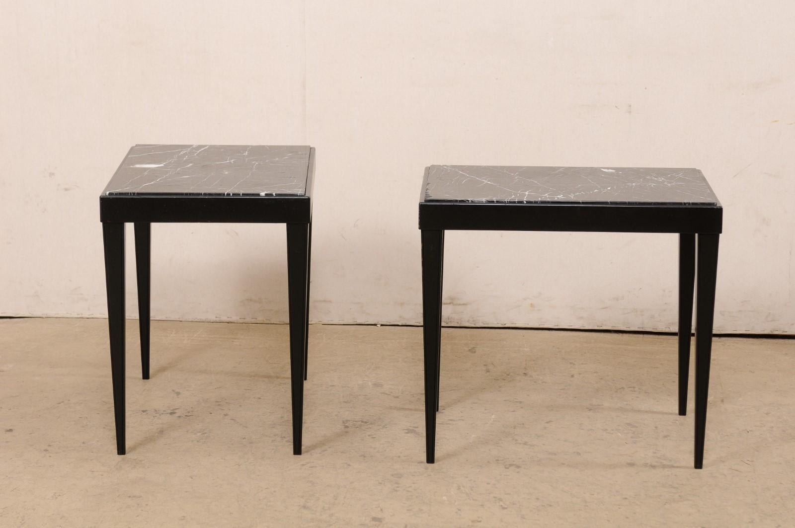French Pair of Sleek Black Marble Top Side Tables, Mid-Century For Sale 5