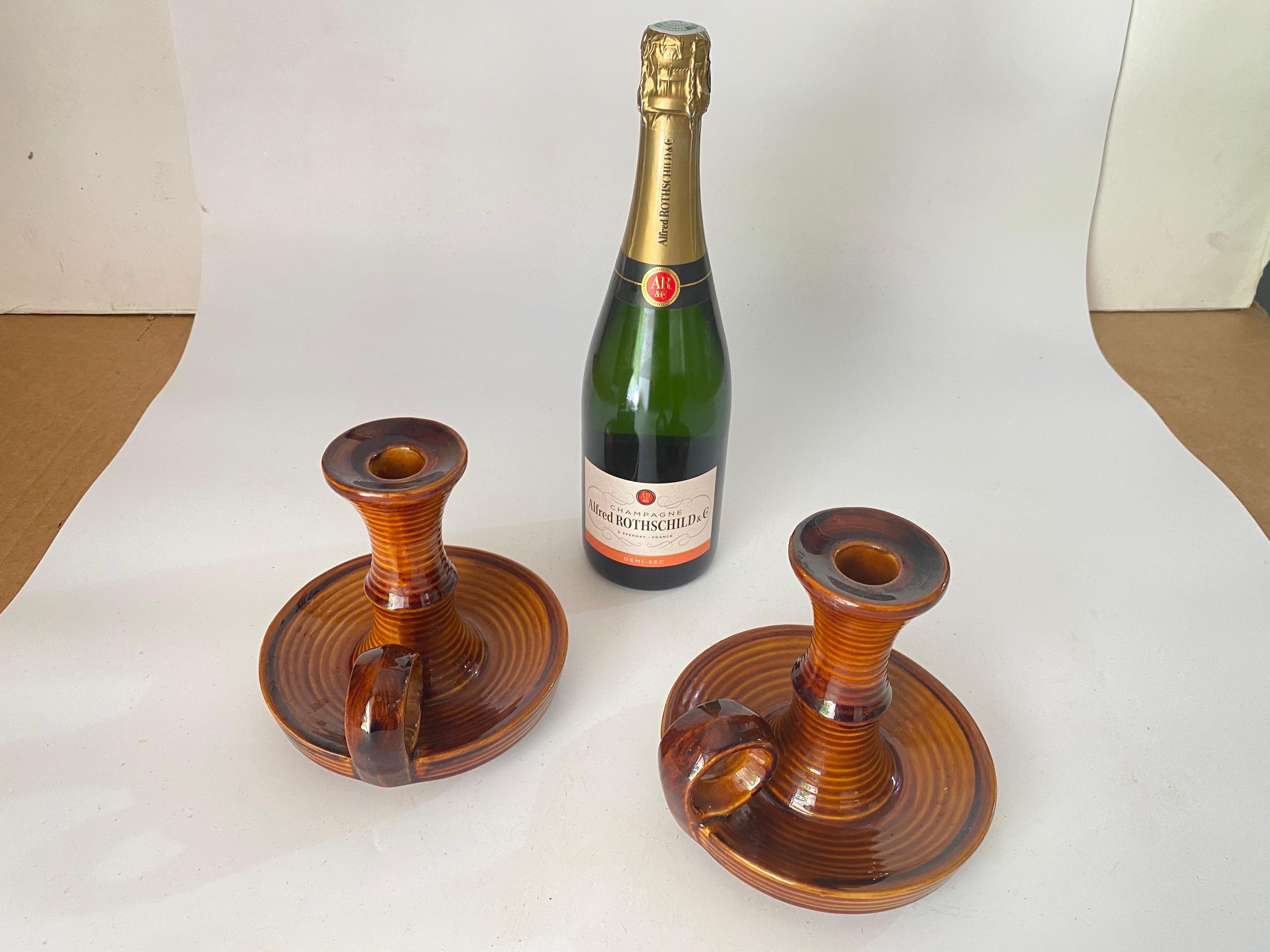 Paar französische Tischlampen oder Kerzenständer aus Keramik, Frankreich, 1970er Jahre, von Saint Clement im Angebot 2