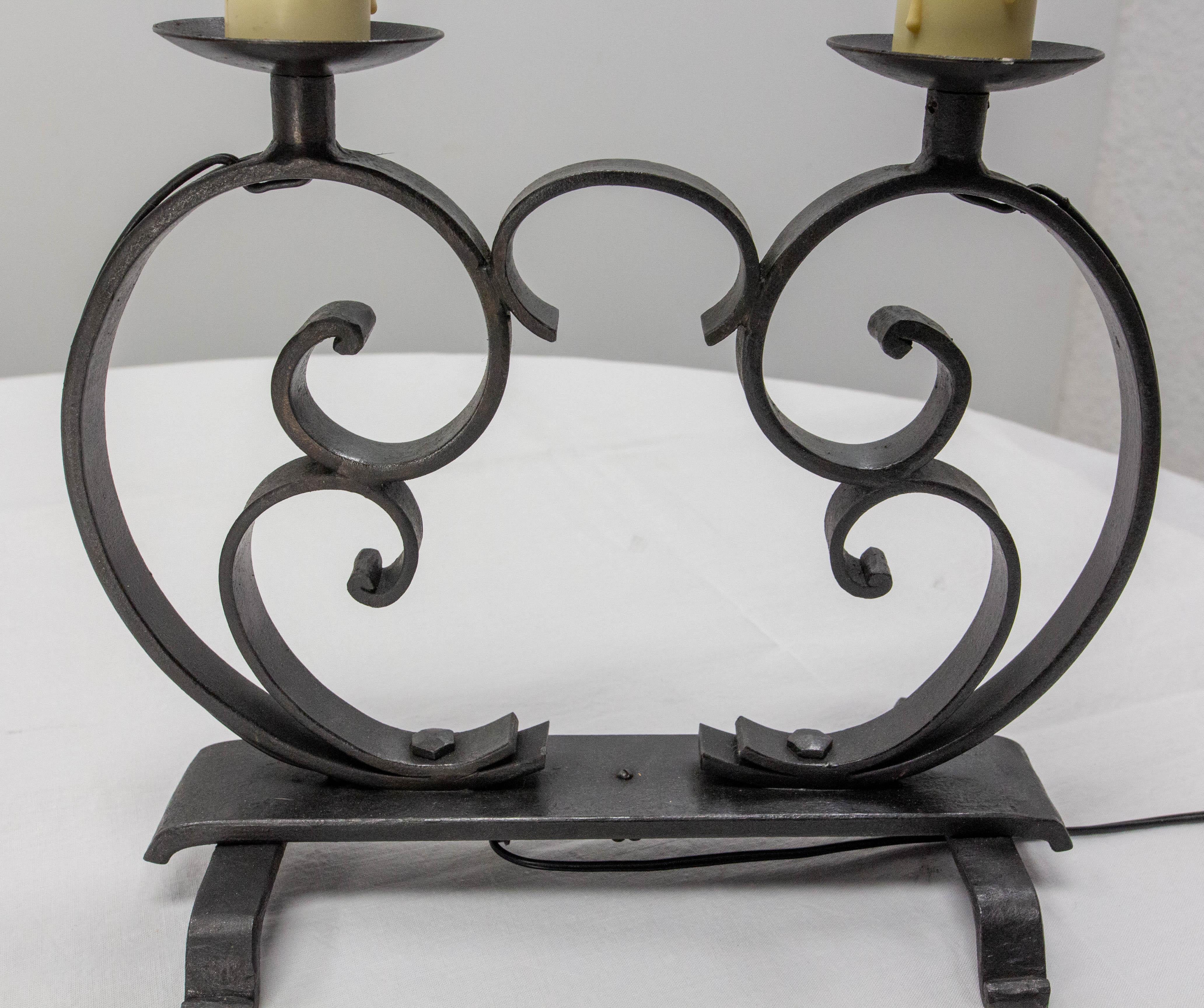 French Pair of Table Lamps Wrought Iron, Mid-Century For Sale 5