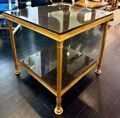 French Pair of Tables in Bronze with Black Marble Top from Hotel George V
