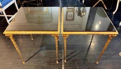 French Pair of Tables in Bronze with Black Marble Top from Hotel George V