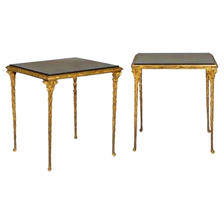 French Pair of Tables in Bronze with Black Marble Top from Hotel George V