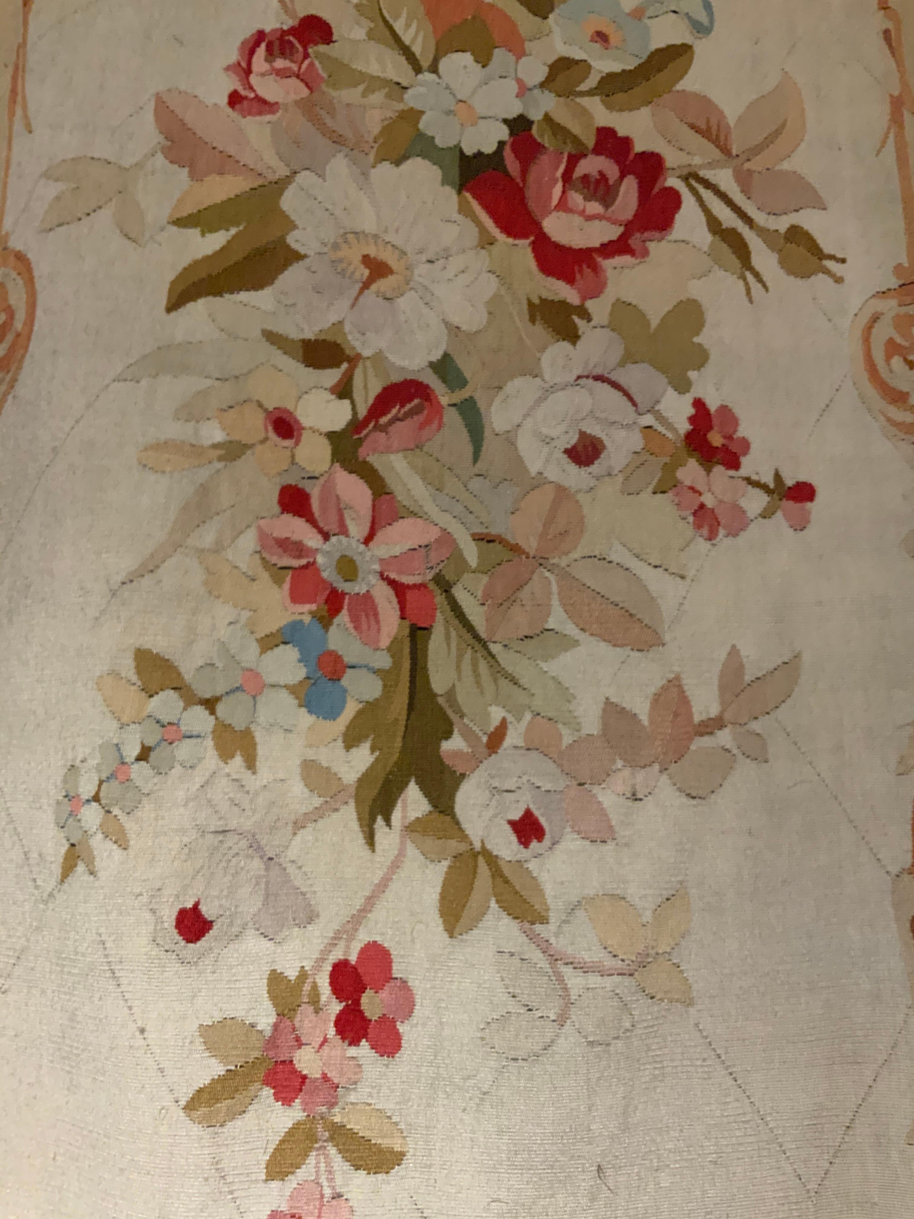 French Pair of Tall Aubusson Woven Tapestries, 19th Century Floral Design In Good Condition For Sale In Houston, TX