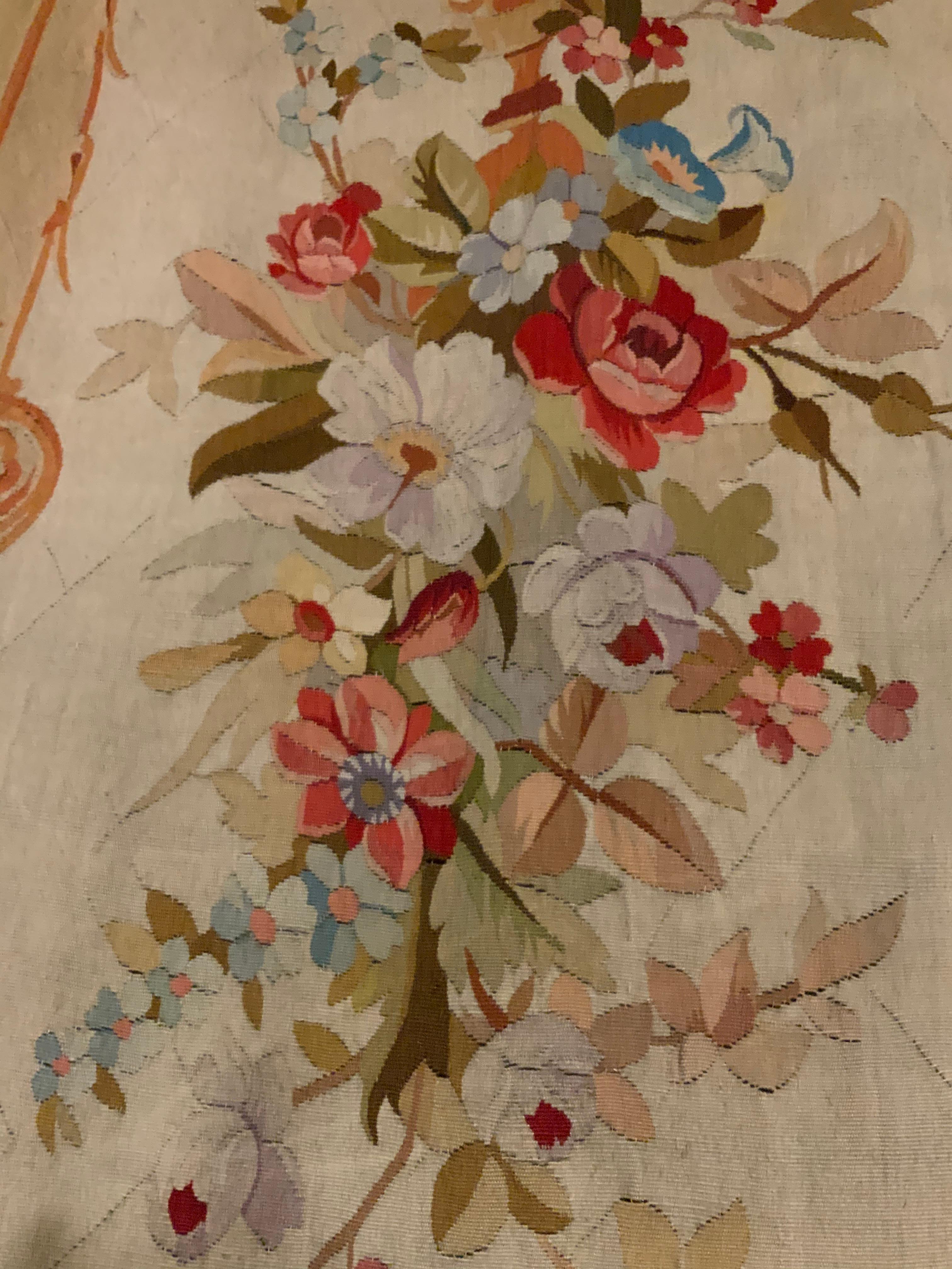 Wool French Pair of Tall Aubusson Woven Tapestries, 19th Century Floral Design For Sale