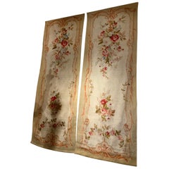 Antique French Pair of Tall Aubusson Woven Tapestries, 19th Century Floral Design