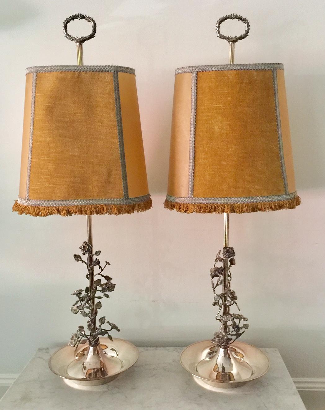 French Pair of Tall Silvered Bouillotte Lamps from Aix-en-Provence 1